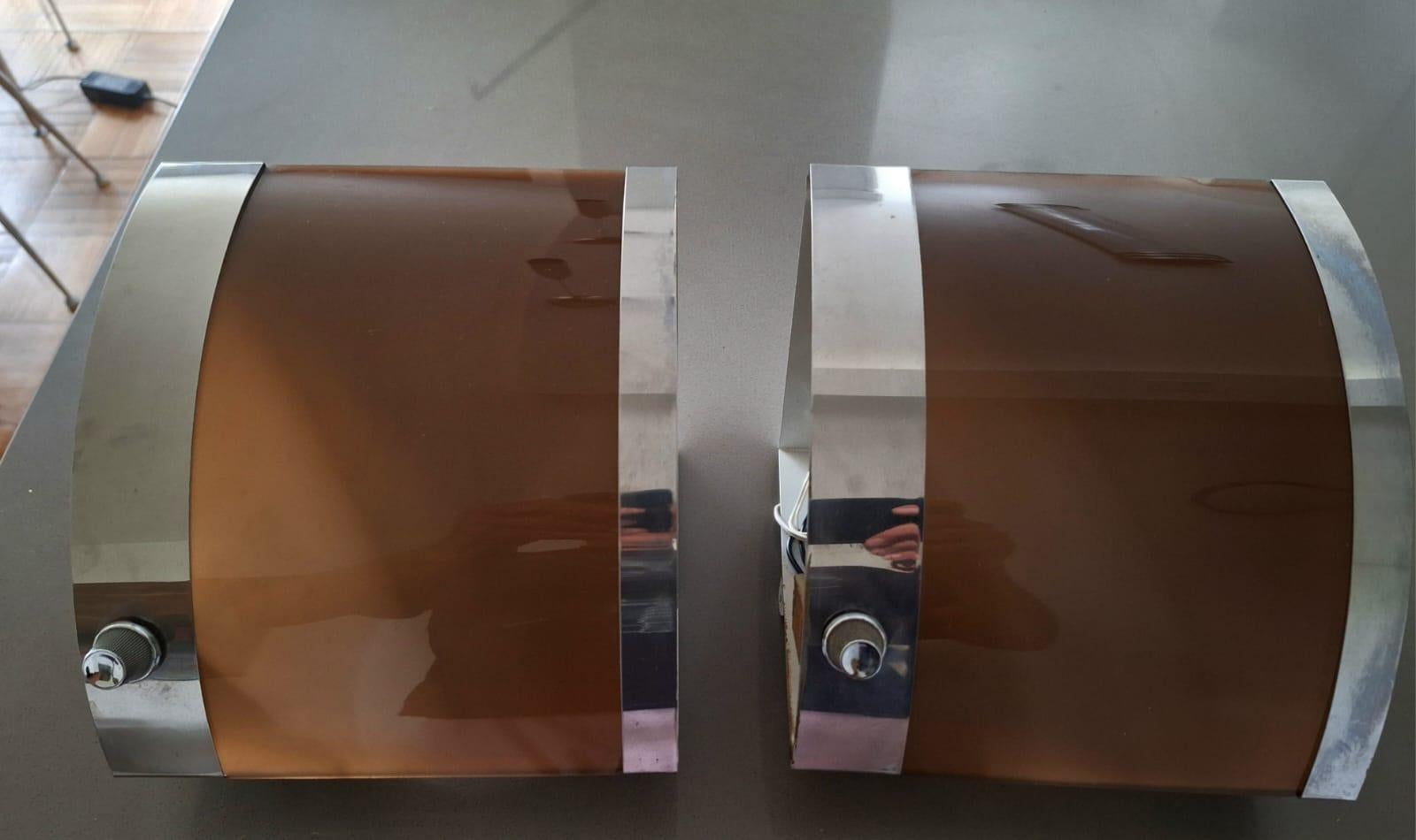 Chrome Italian Wall Sconces for the Corner from 1970 s For Sale