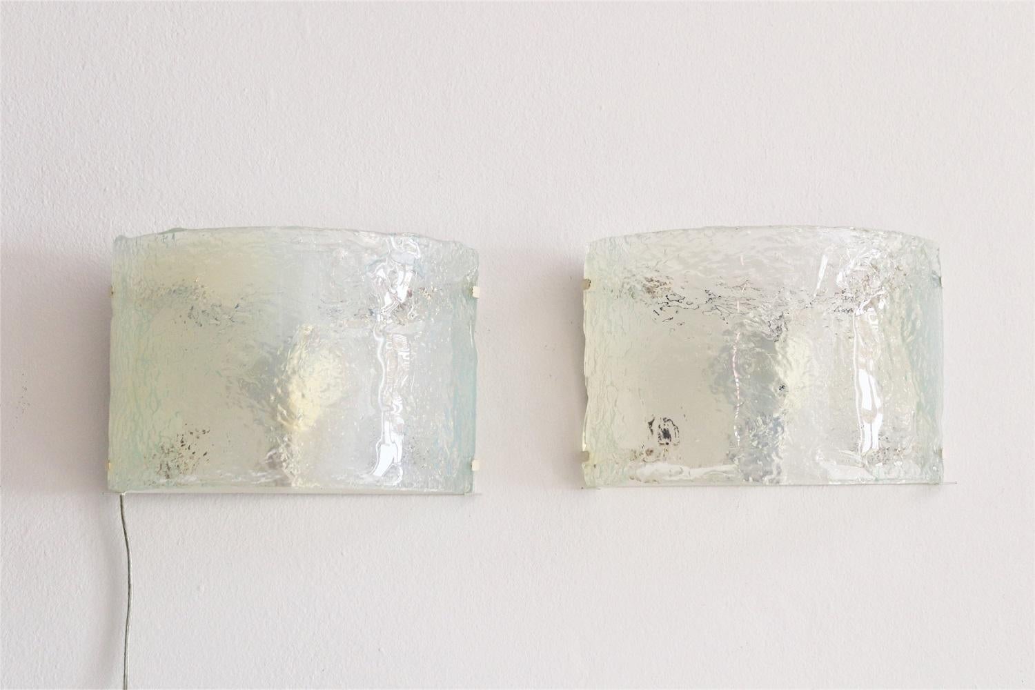 Italian Midcentury Wall Sconces in Opaline Murano Glass by Carlo Nason, 1970s For Sale 3