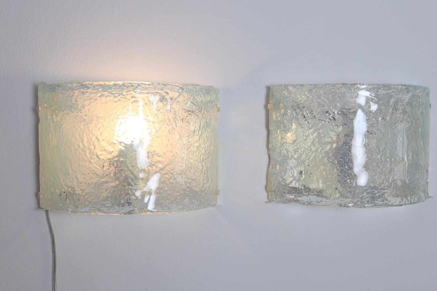 Mid-Century Modern Italian Midcentury Wall Sconces in Opaline Murano Glass by Carlo Nason, 1970s For Sale