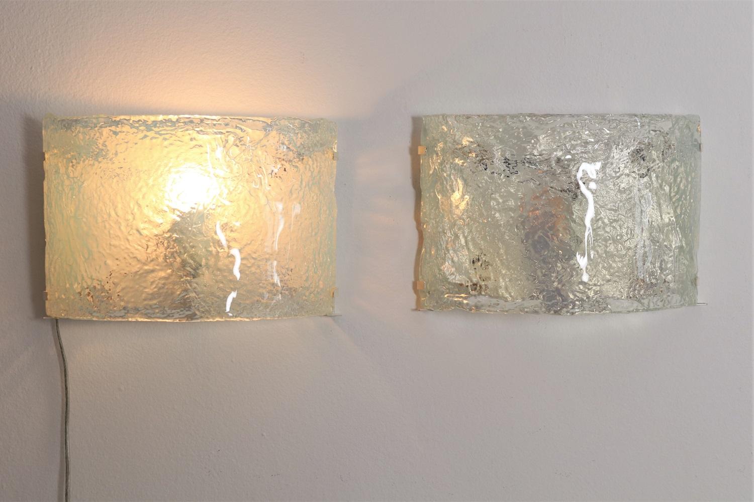 Late 20th Century Italian Midcentury Wall Sconces in Opaline Murano Glass by Carlo Nason, 1970s For Sale