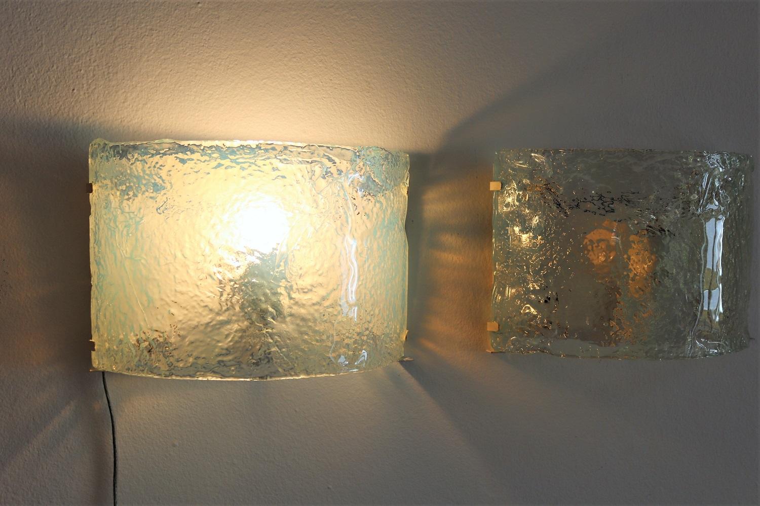 Metal Italian Midcentury Wall Sconces in Opaline Murano Glass by Carlo Nason, 1970s For Sale