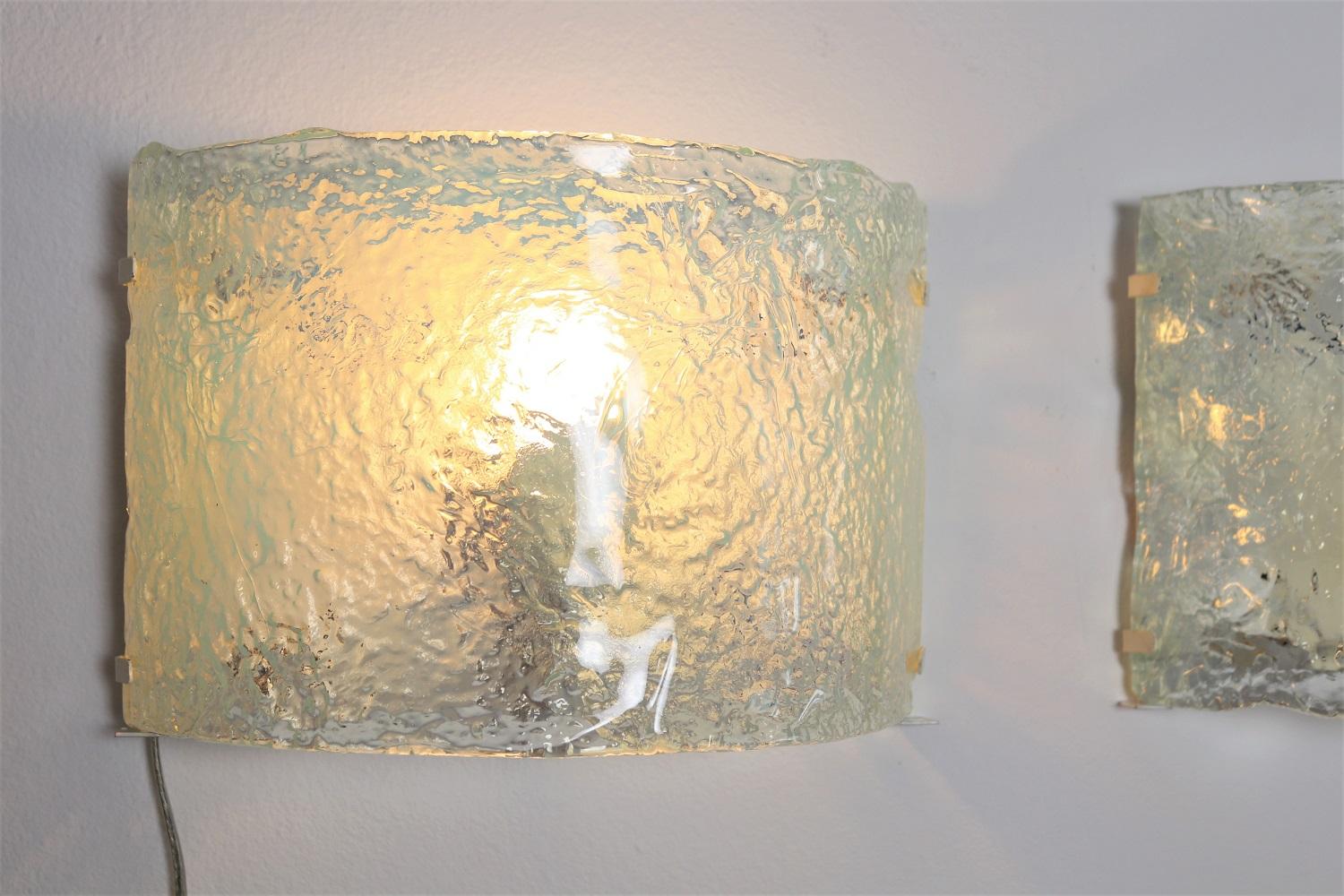 Italian Midcentury Wall Sconces in Opaline Murano Glass by Carlo Nason, 1970s For Sale 1