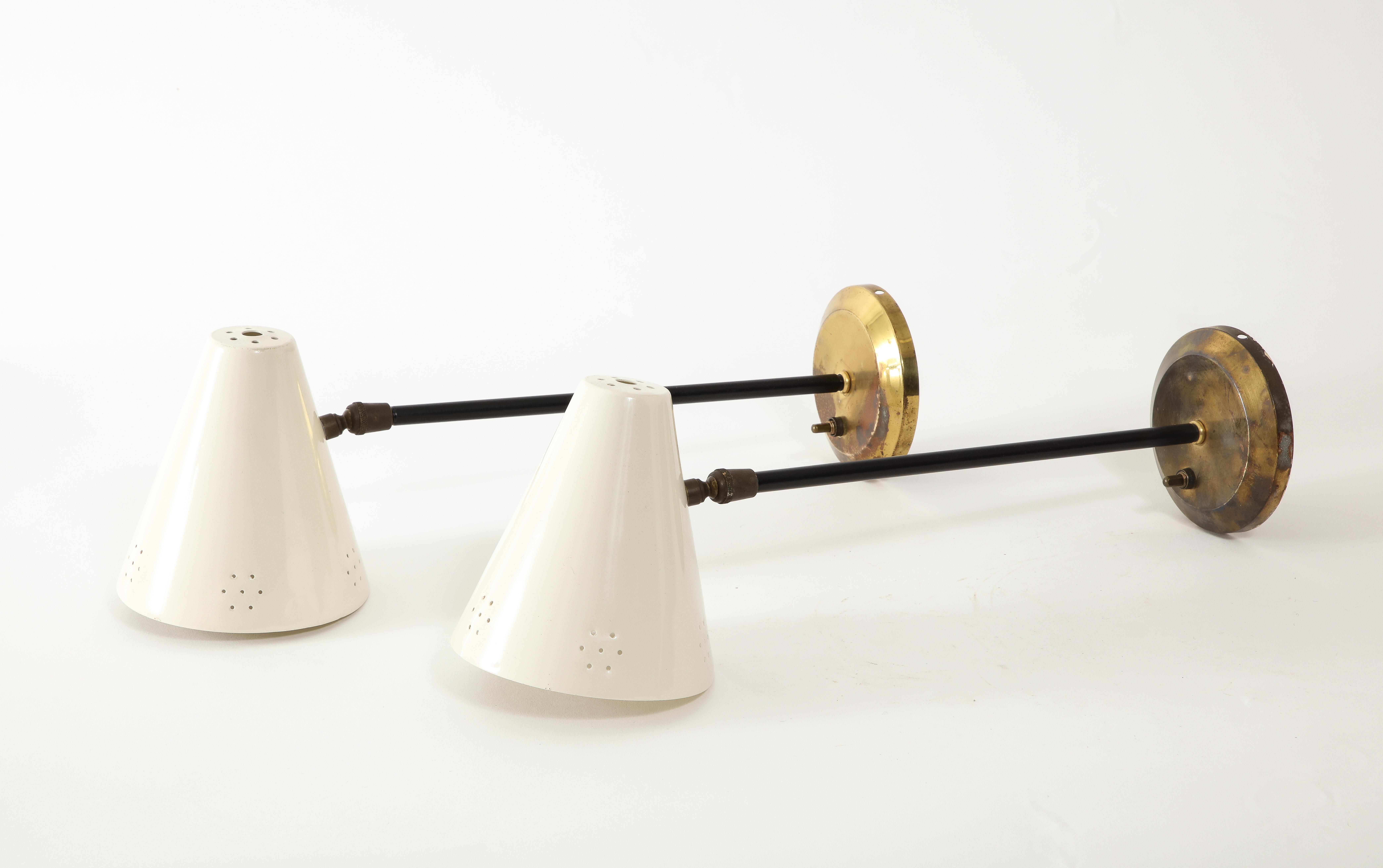 Aluminum & Brass White Wall Sconces, Italy 1960's For Sale 7