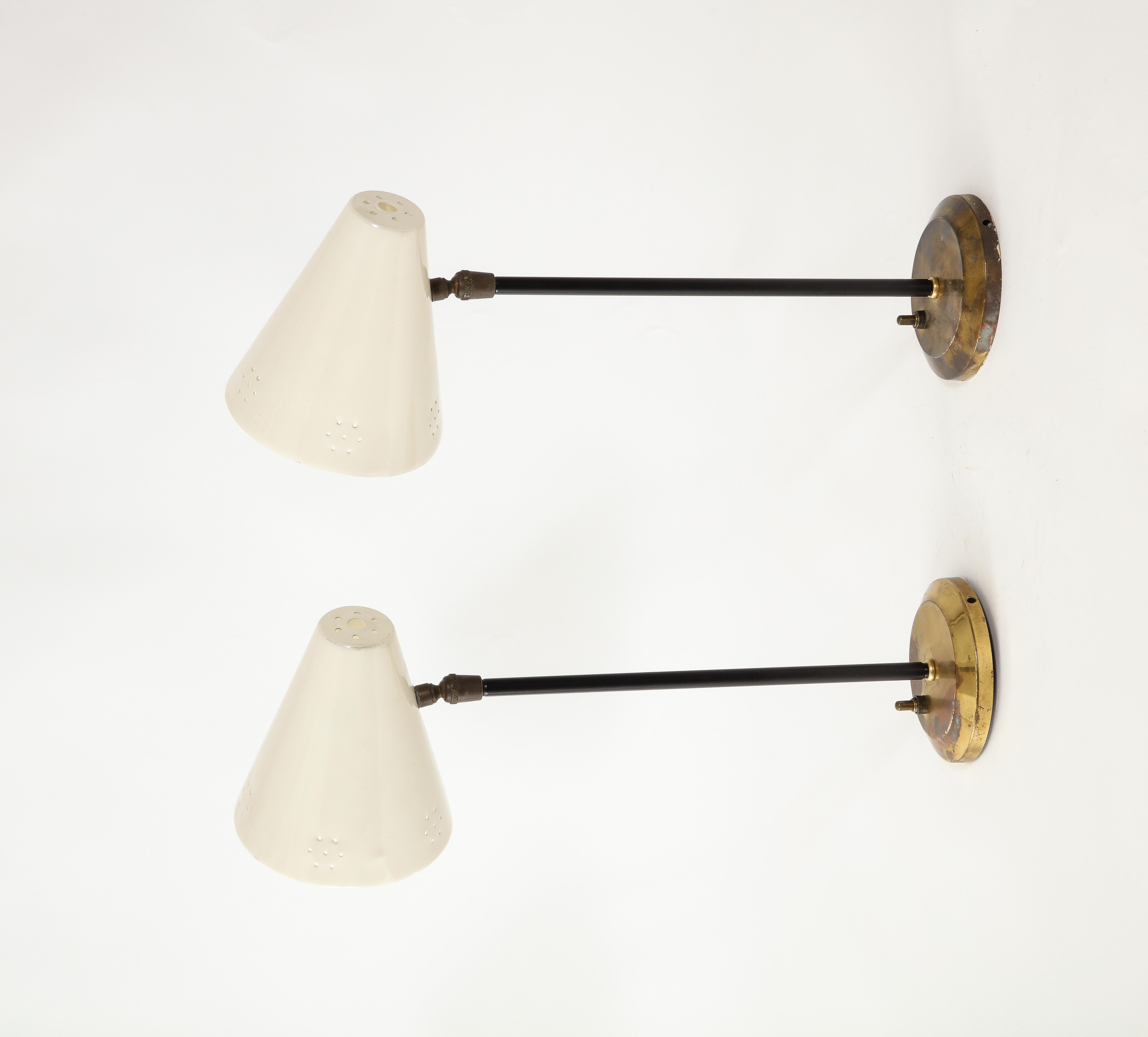 20th Century Aluminum & Brass White Wall Sconces, Italy 1960's For Sale