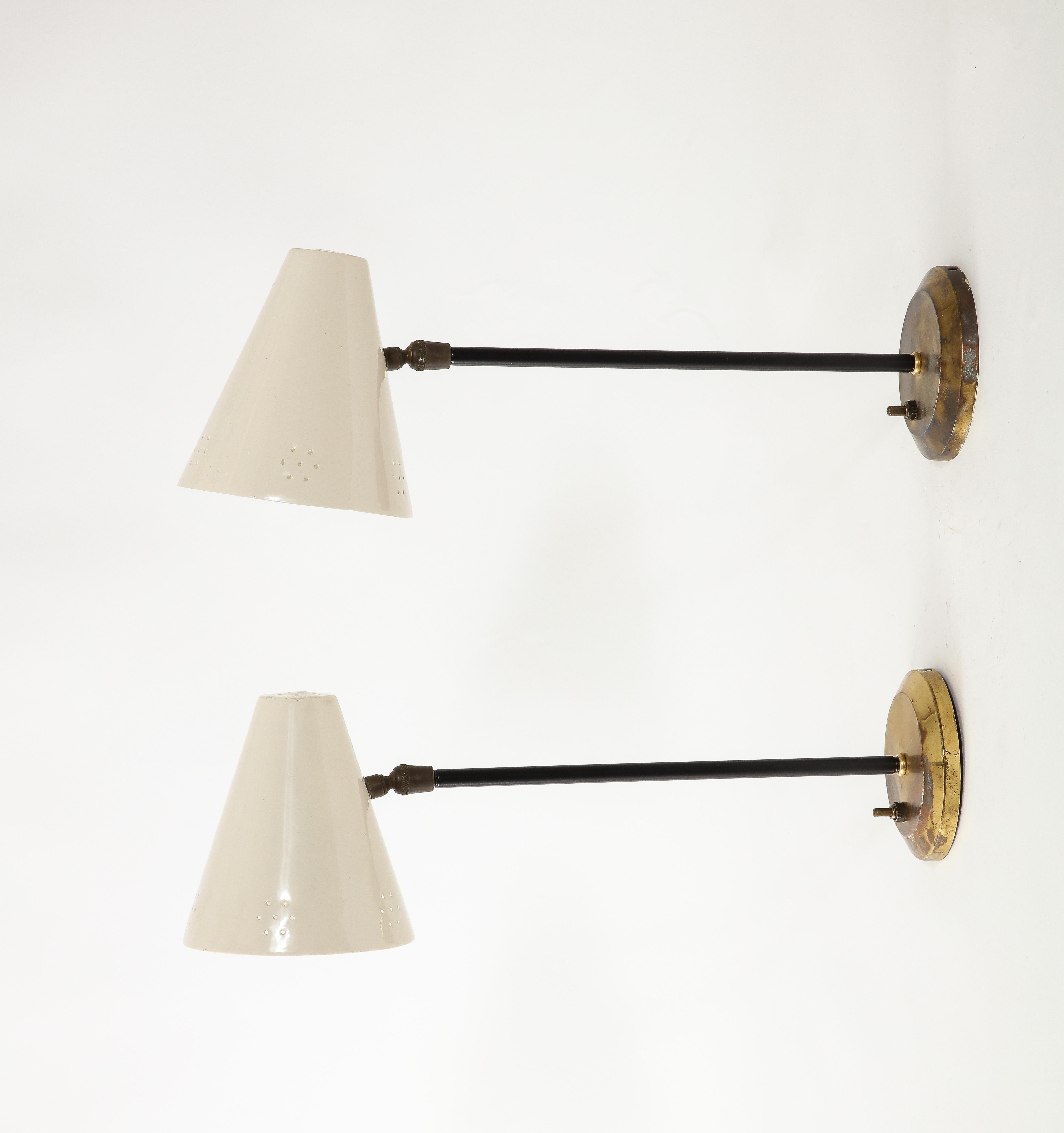 Aluminum & Brass White Wall Sconces, Italy 1960's For Sale 2