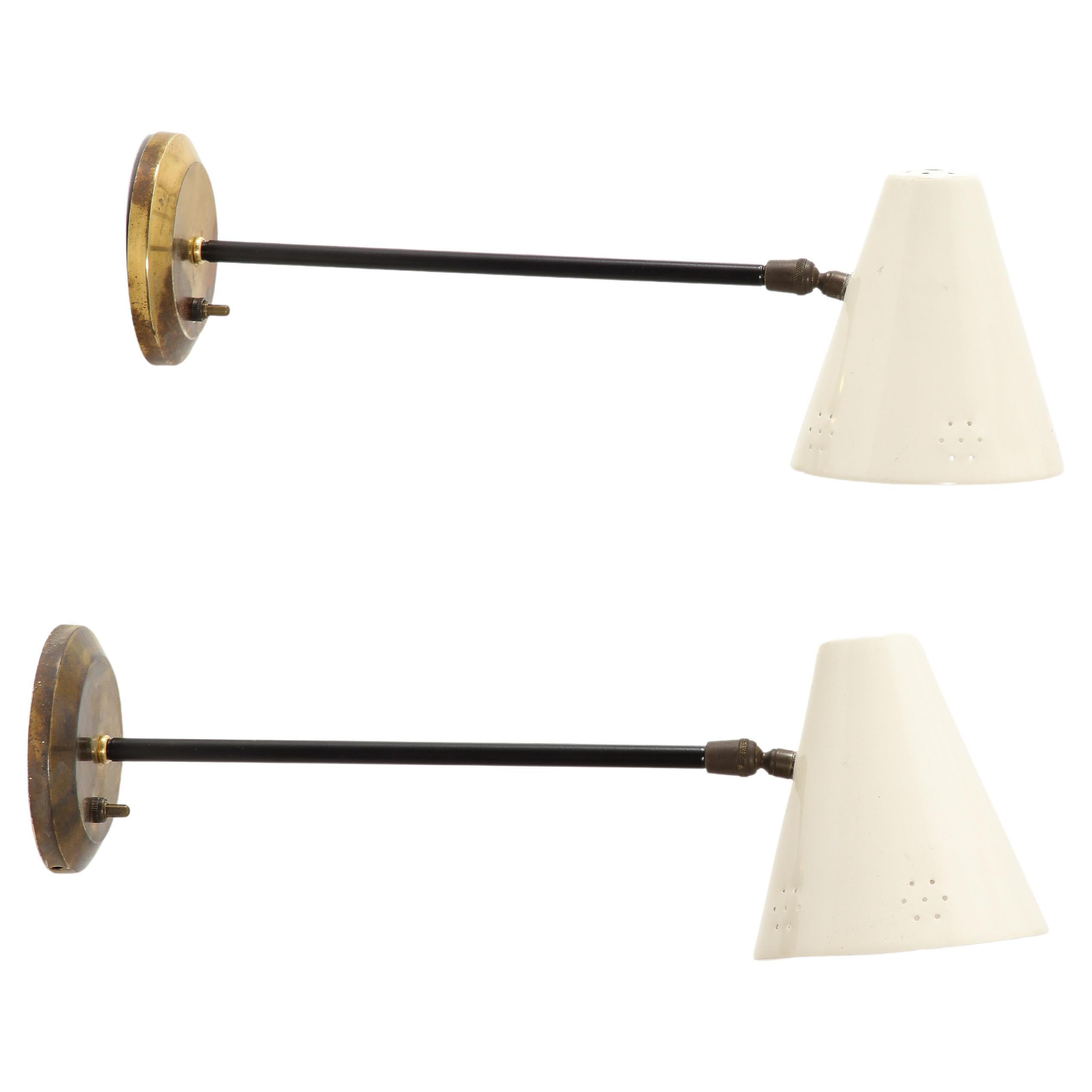 Aluminum & Brass White Wall Sconces, Italy 1960's For Sale