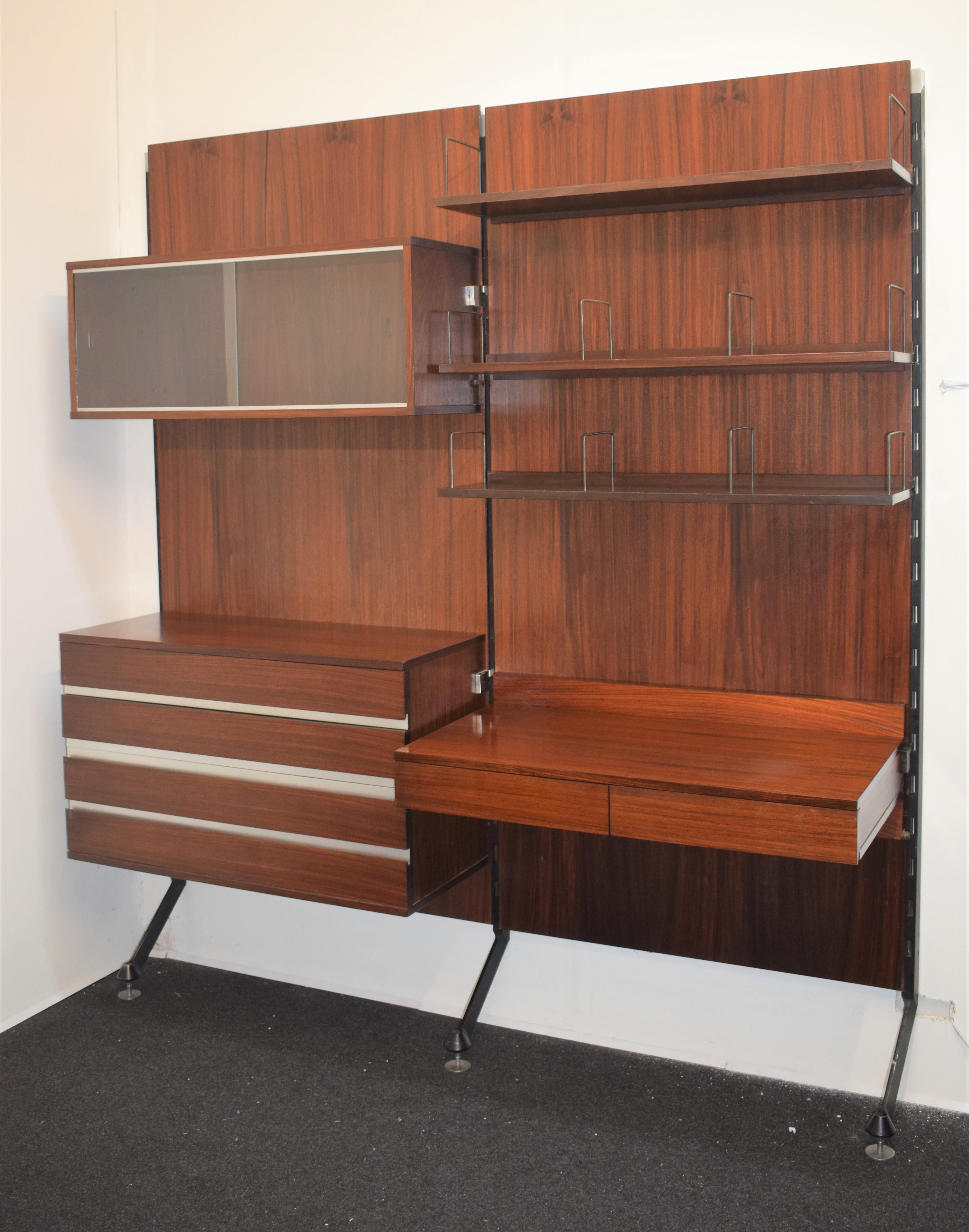 Italian wall unit by Ico Parisi for MIM Roma, 1960s.

Dimensions: H= 220 cm; W= 200 cm; D= 55 cm;
Chair: H= 80 cm; W= 42 cm; D= 40 cm; Height seat = 42 cm.
