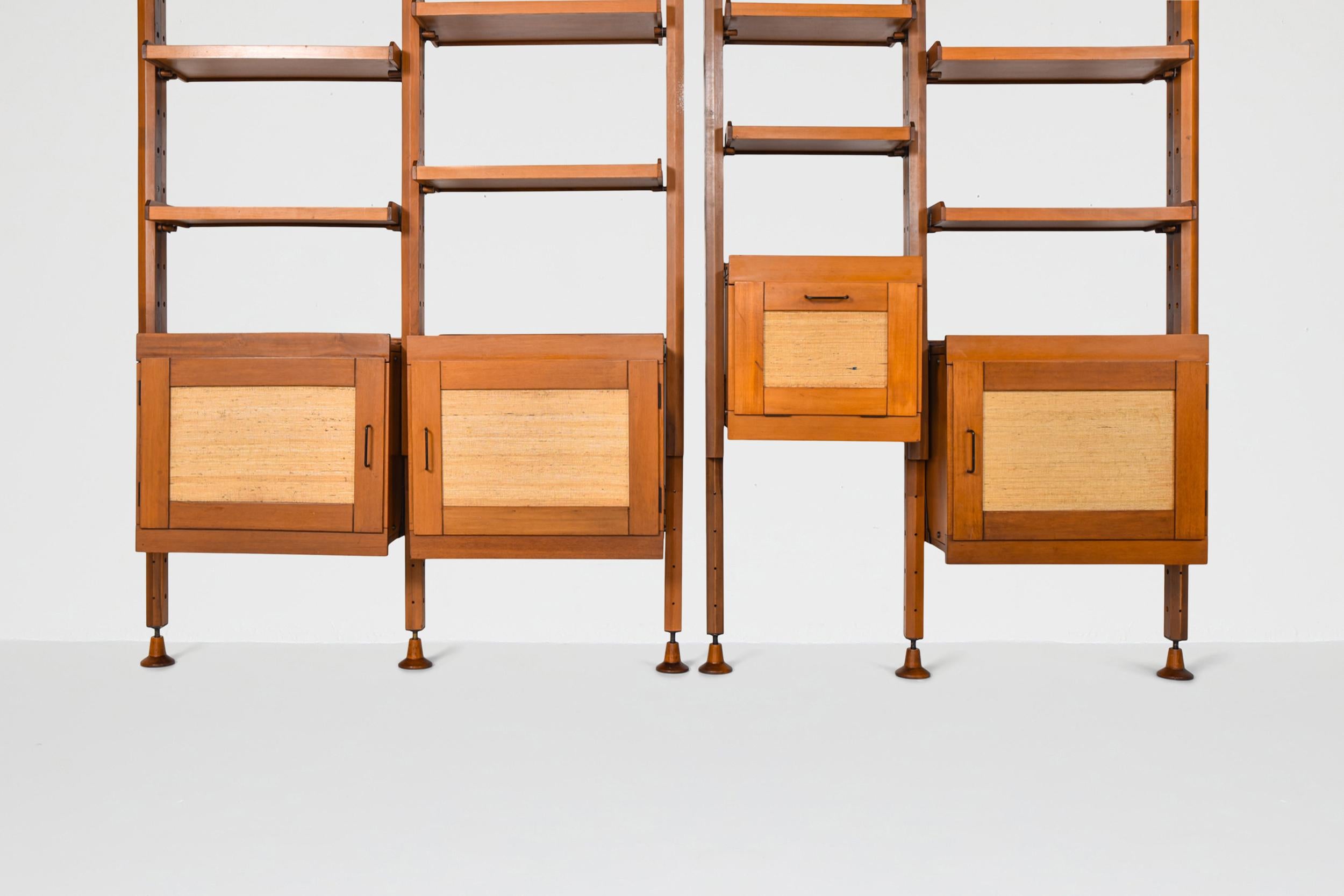 Mid-Century Modern shelves, brass, beech, teak, ISA Bergamo, Italy, 1960, Leonardo Fiori

Would fit well in a zen contemporary rustic modern interior, inspired by Wabi Sabi , Axel Vervoordt.

This wall-mounted shelving unit with adjustable