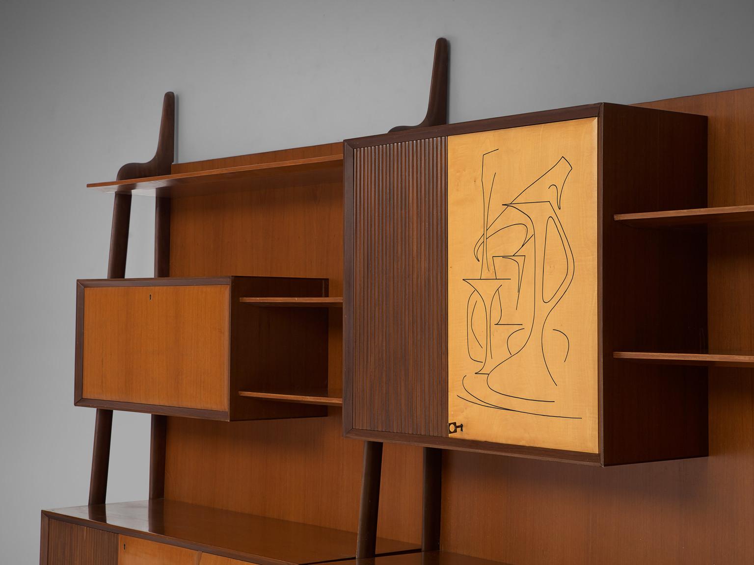 Wood Italian Wall Unit in Rosewood and Maple