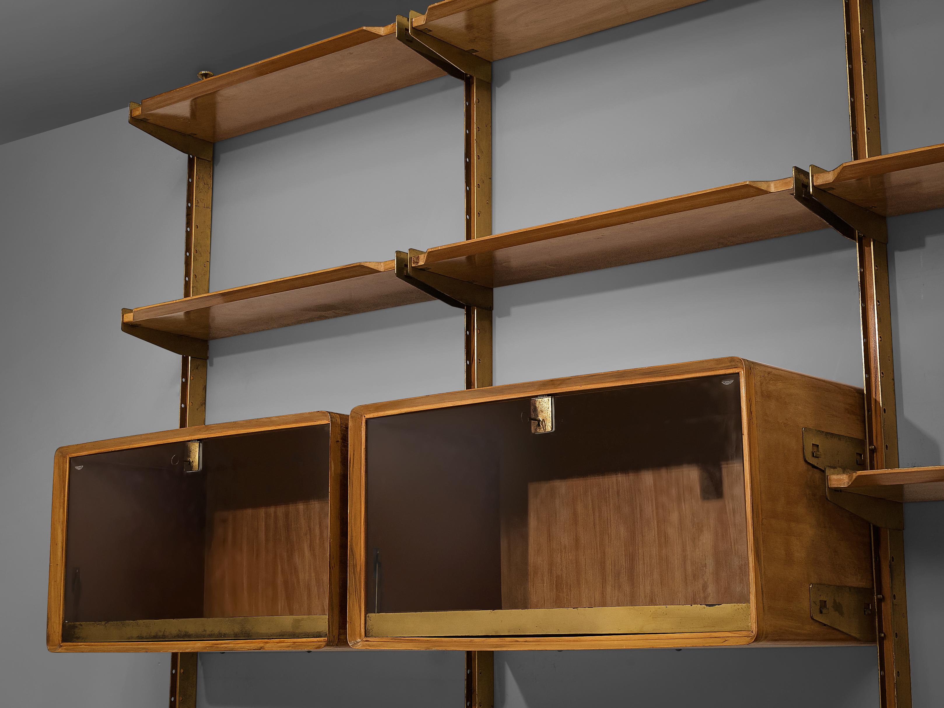 Mid-20th Century Italian Wall Unit in Walnut and Brass