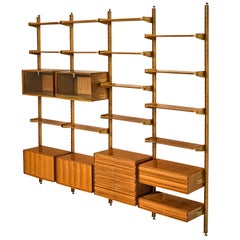 Vintage Italian Wall Unit in Walnut and Brass