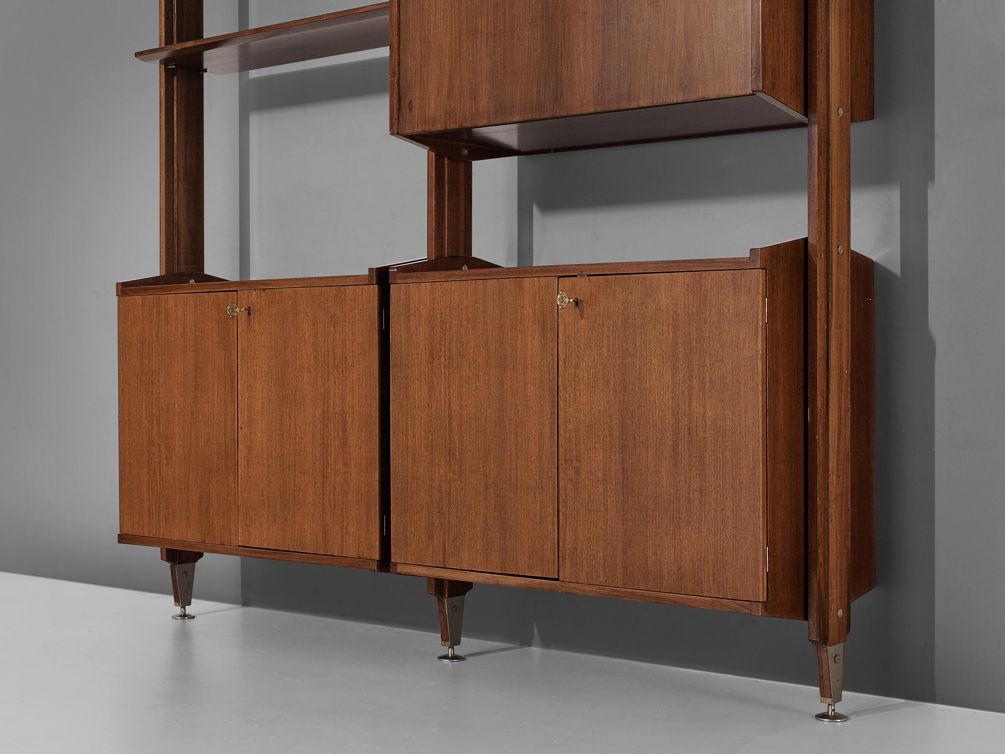 Brass Italian Wall Unit in Walnut