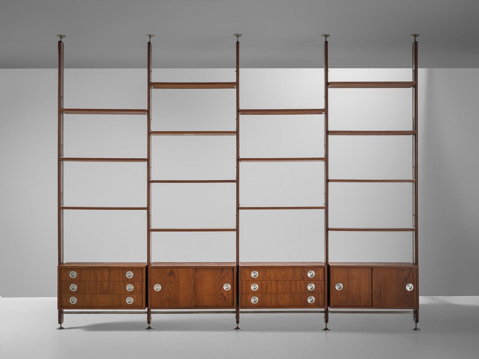 Mid-Century Modern Italian Wall Unit in Walnut with Metal Details