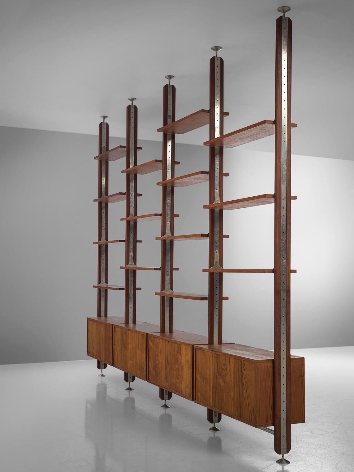 Mid-20th Century Italian Wall Unit in Walnut with Metal Details