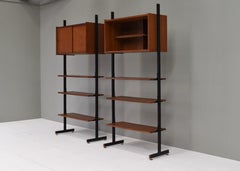 Italian Wall Unit / Room Dividers in Teak and Brass, Italy, circa 1950-70