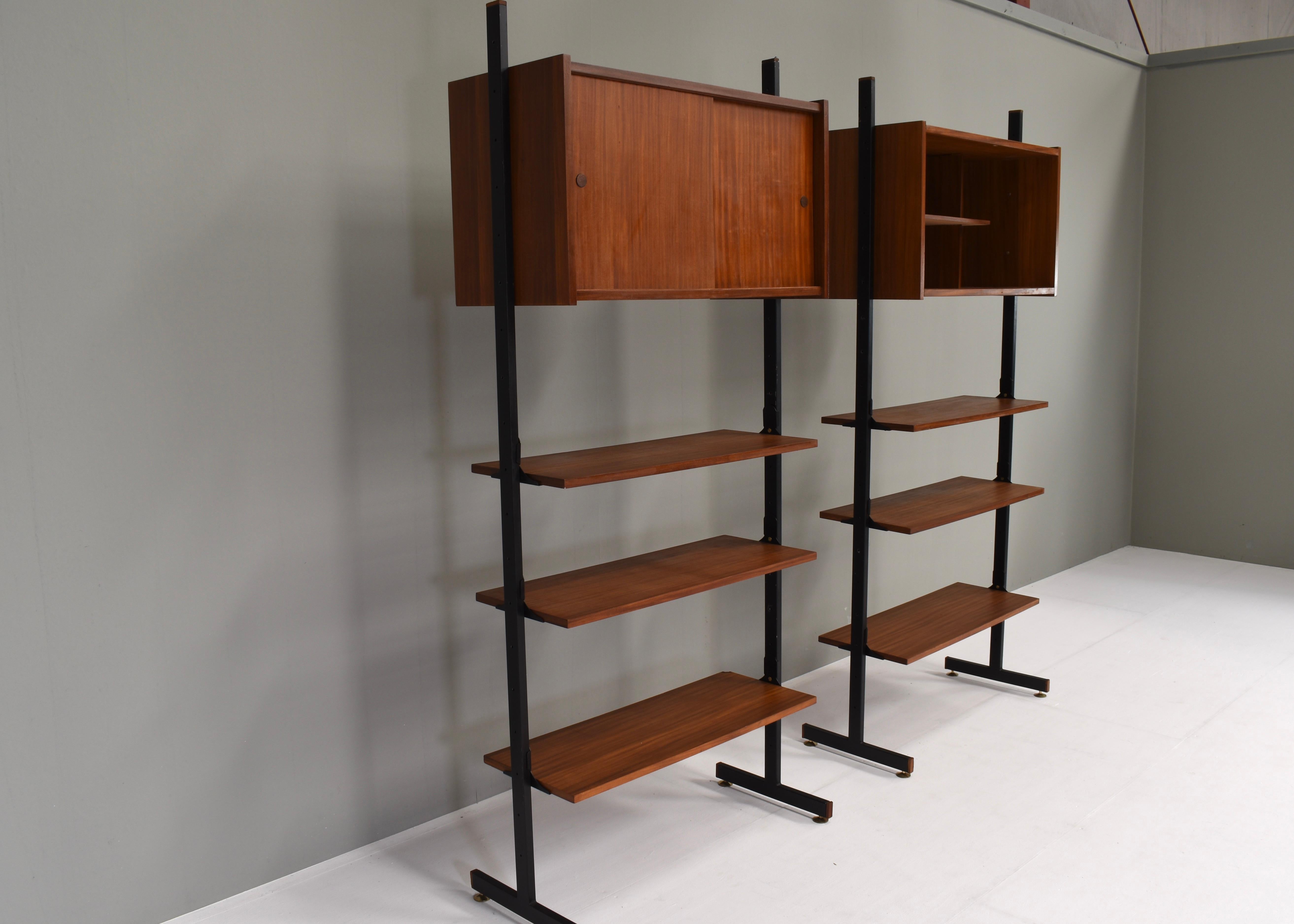 Mid-Century Modern Italian Wall Unit / Room Dividers in Teak and Brass, Italy, circa 1950-70 For Sale