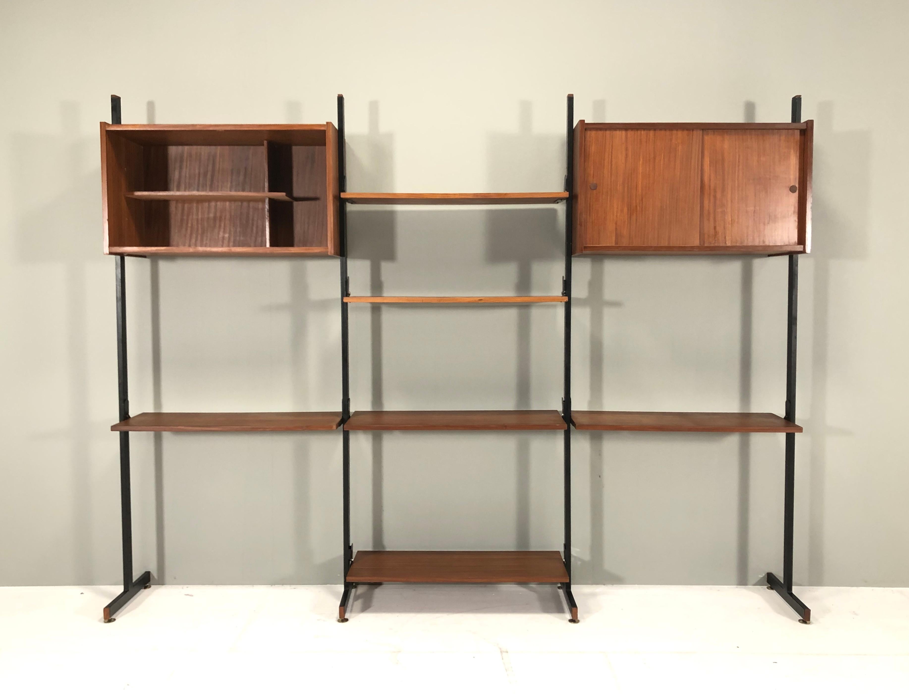 European Italian Wall Unit / Room Dividers in Teak and Brass, Italy, circa 1950-70 For Sale