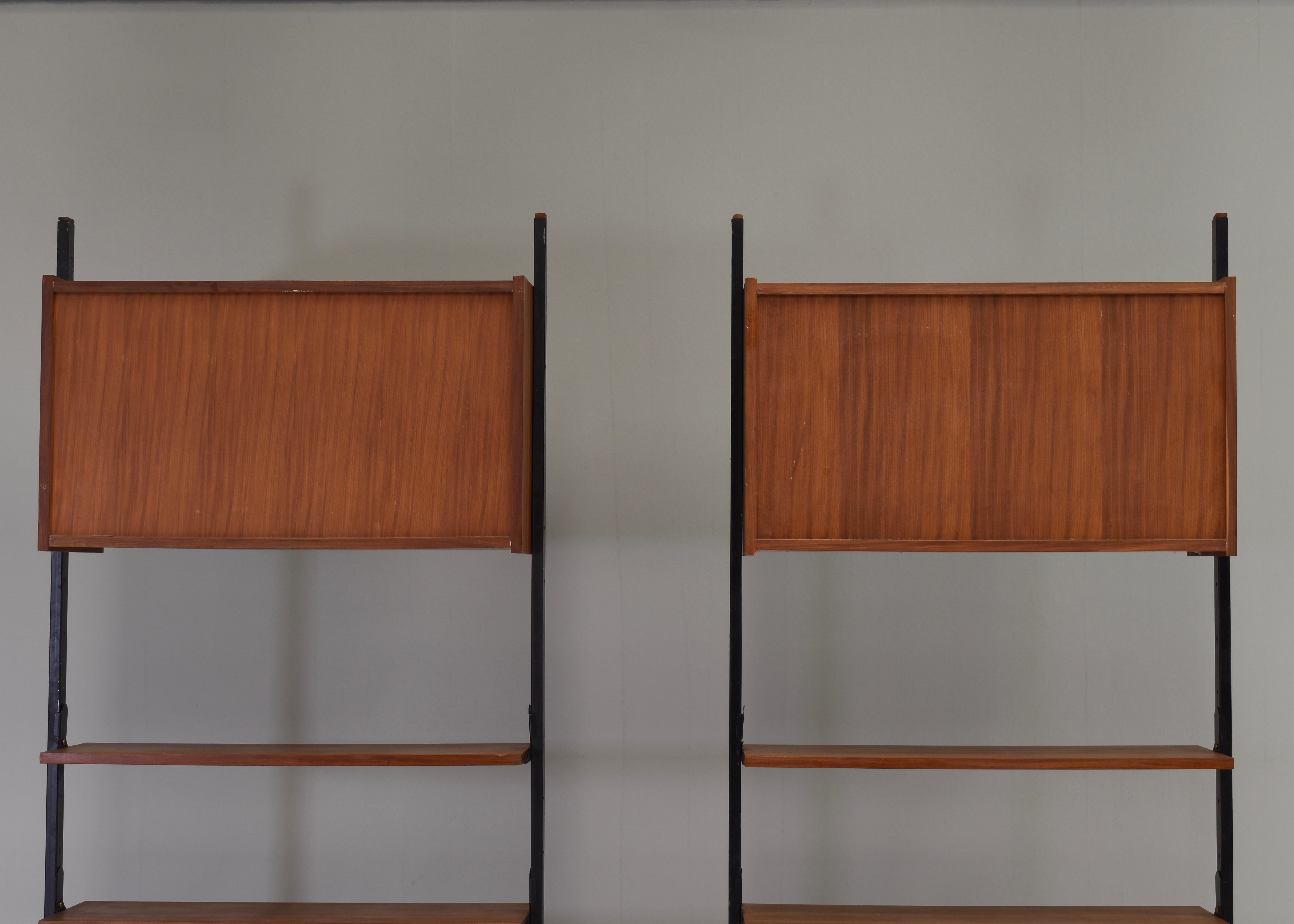 Metal Italian Wall Unit / Room Dividers in Teak and Brass, Italy, circa 1950-70 For Sale