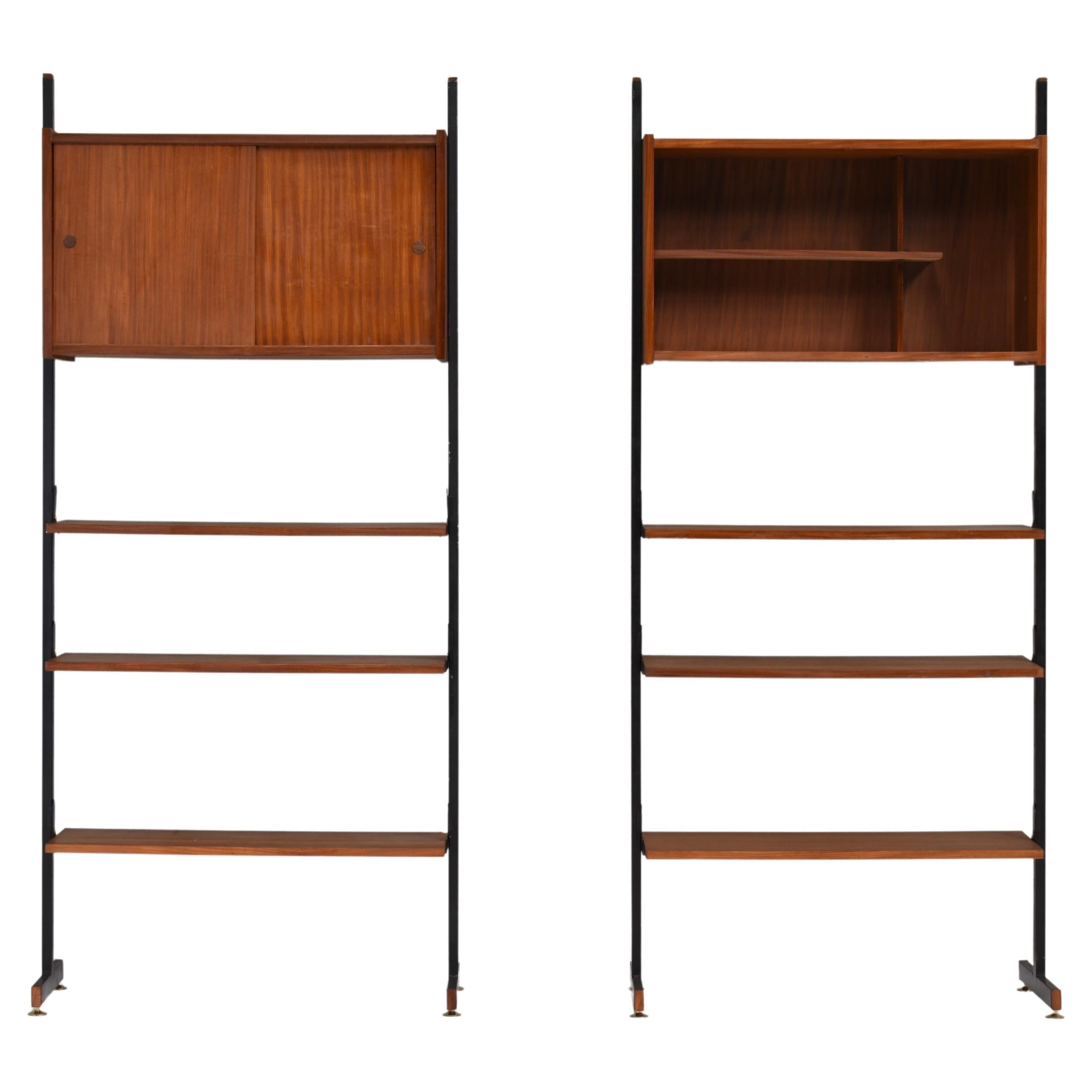 Italian Wall Unit / Room Dividers in Teak and Brass, Italy, circa 1950-70