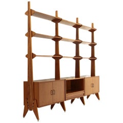 Italian Wall Unit with Wooden Uprights, 1950s