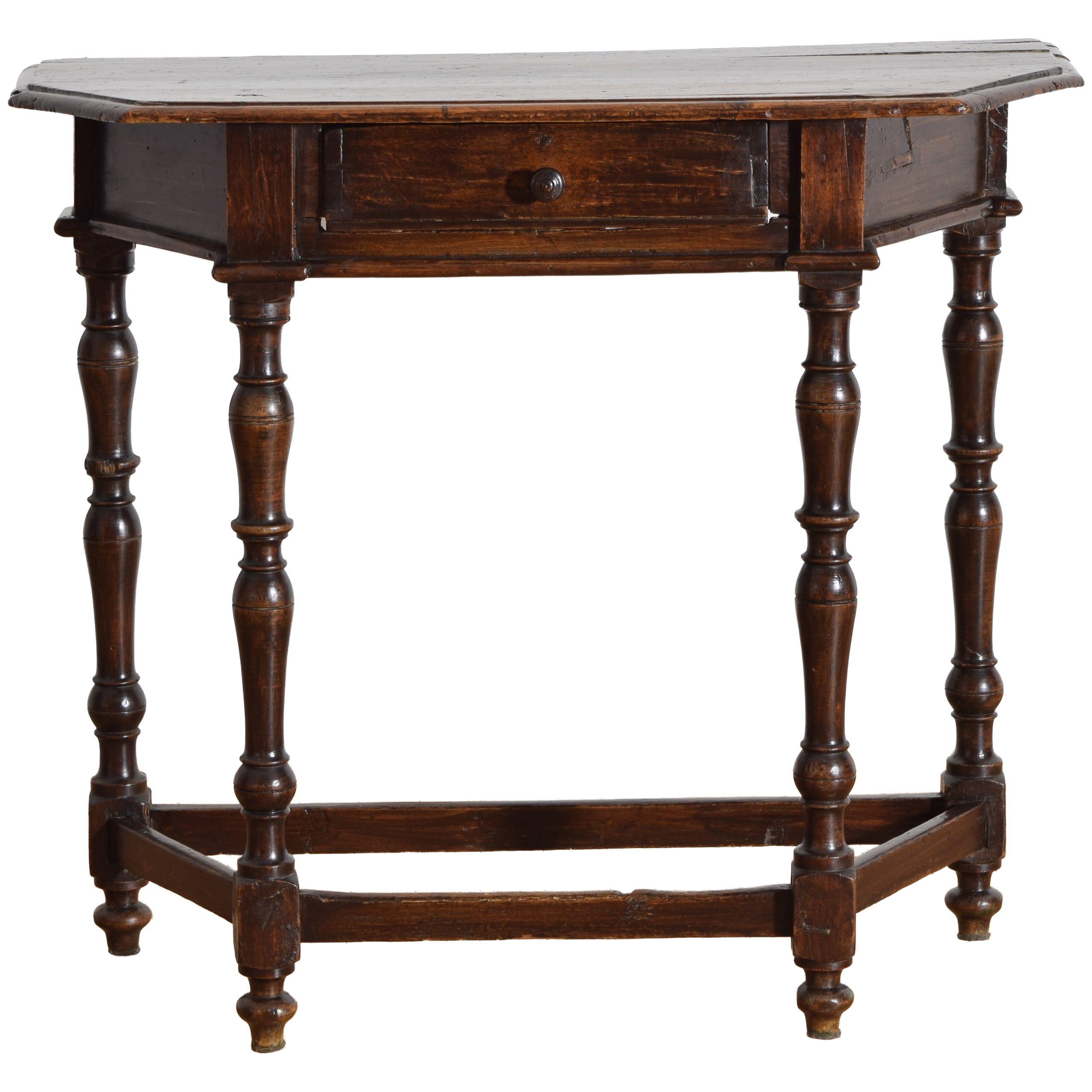 Italian Walnut 1-Drawer Console Table, 18thc