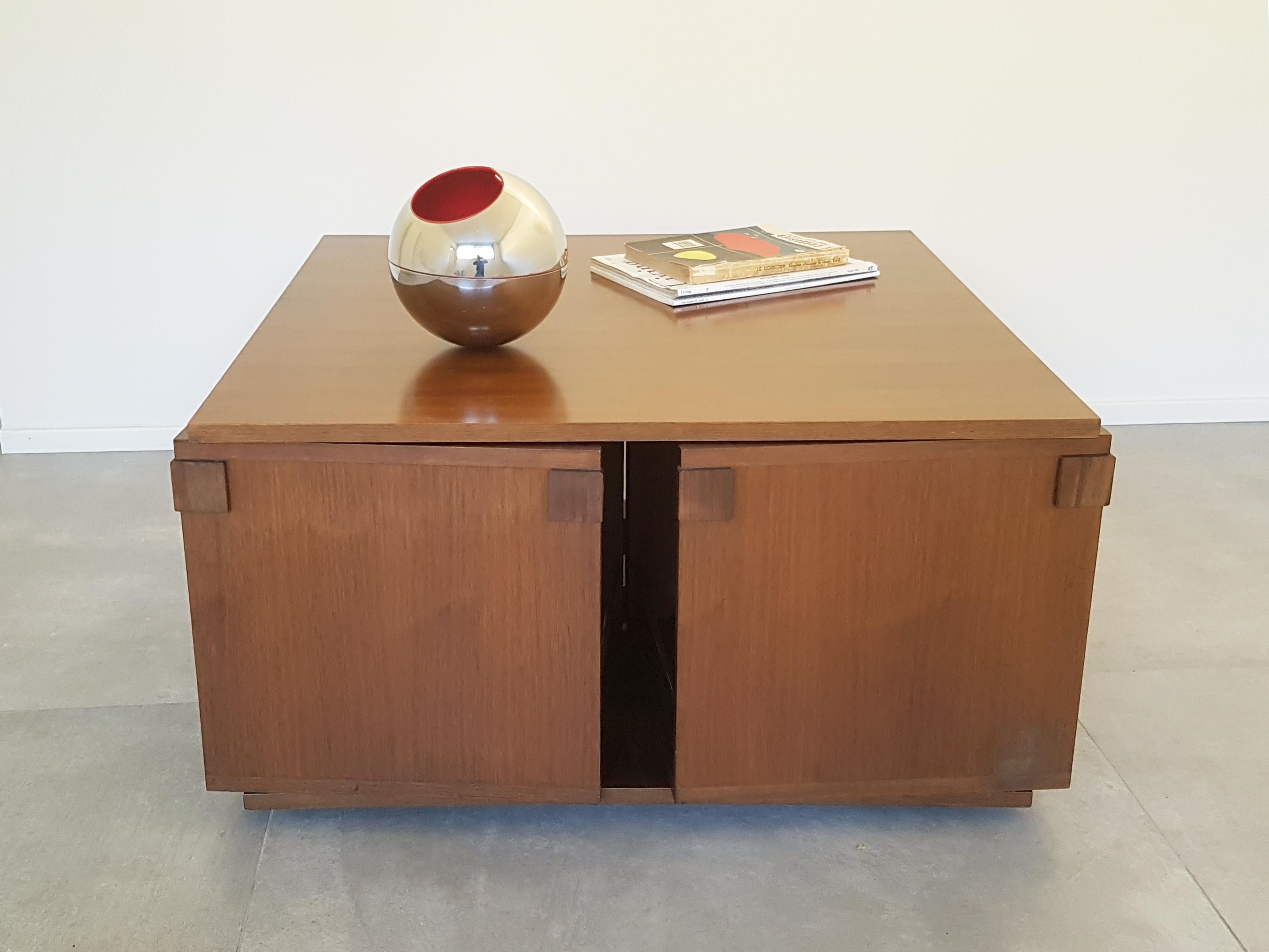 Anodized Italian Walnut 1960s Coffee Table/Bar Table by Bernini For Sale