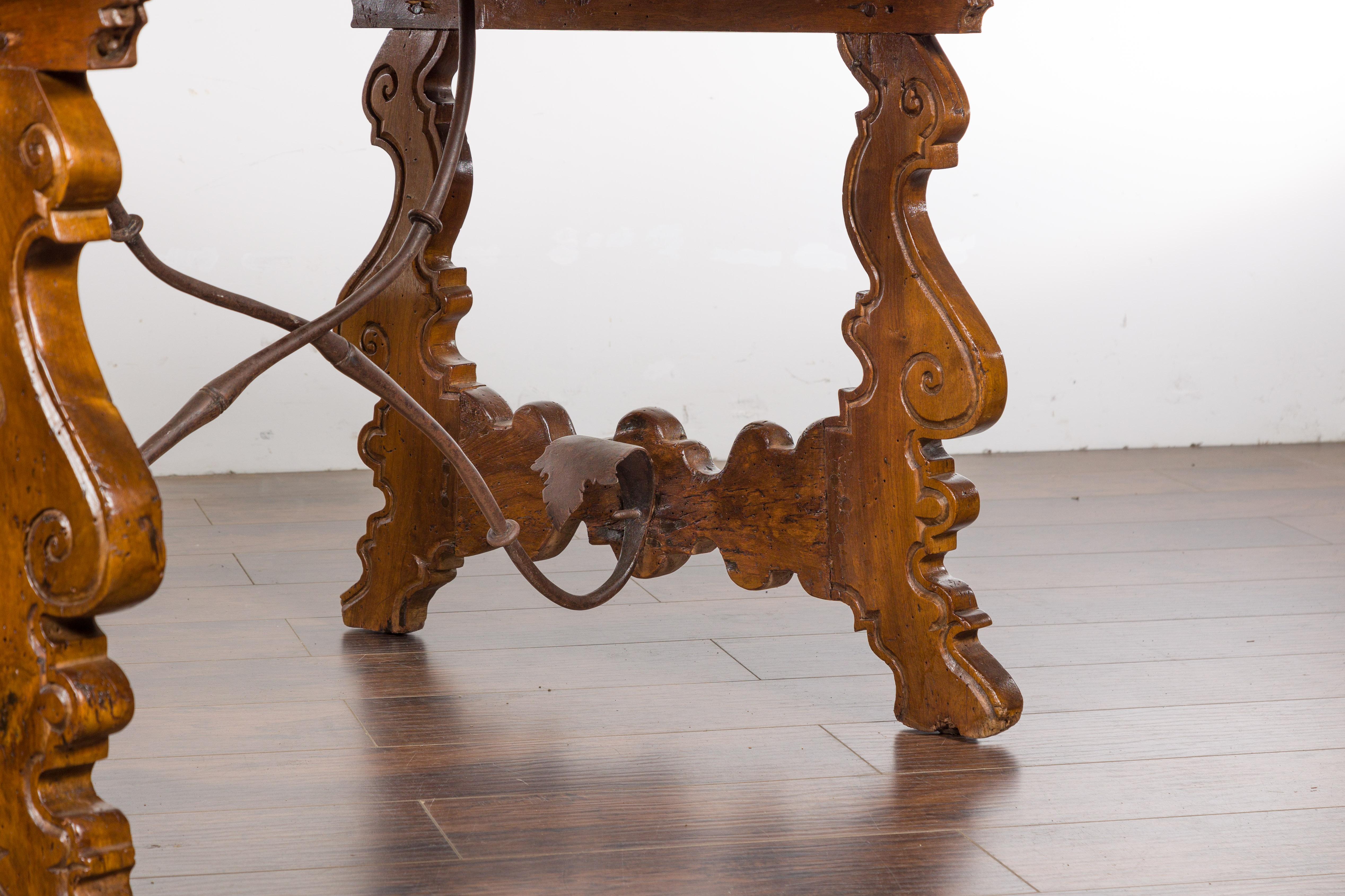Italian Walnut 19th Century Baroque Style Fratino Console Table with Lyre Base For Sale 5