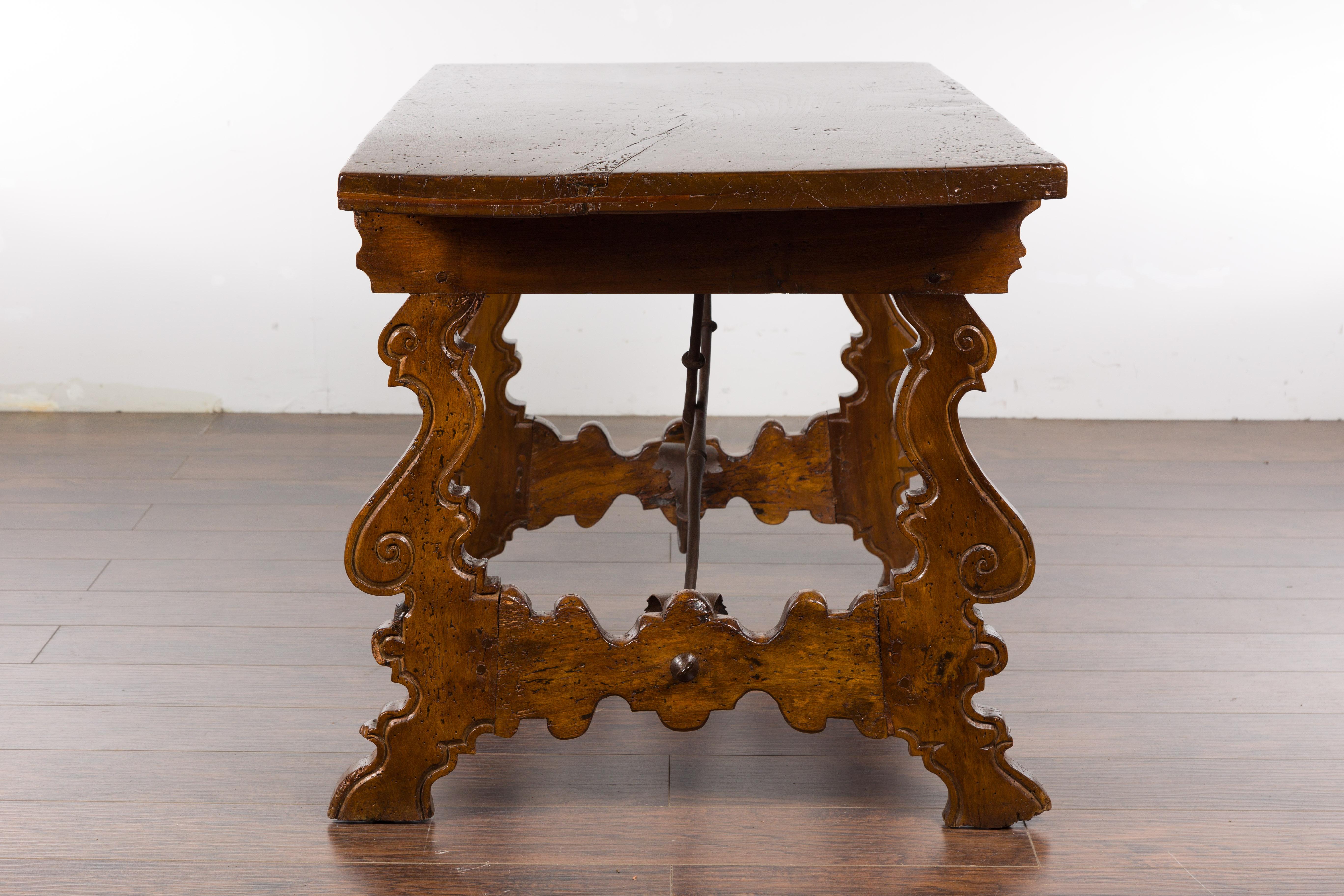 Italian Walnut 19th Century Baroque Style Fratino Console Table with Lyre Base For Sale 6