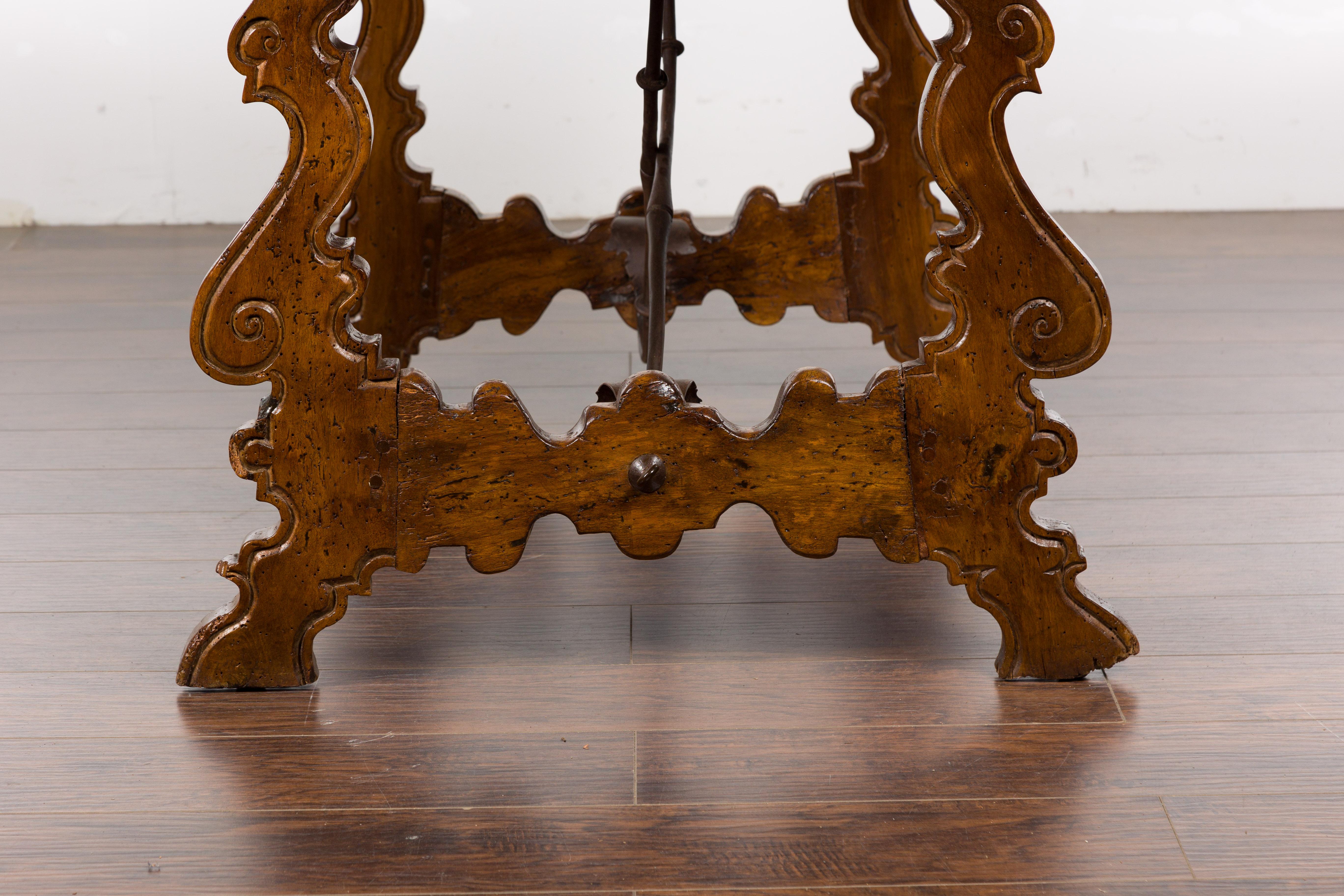 Italian Walnut 19th Century Baroque Style Fratino Console Table with Lyre Base For Sale 7