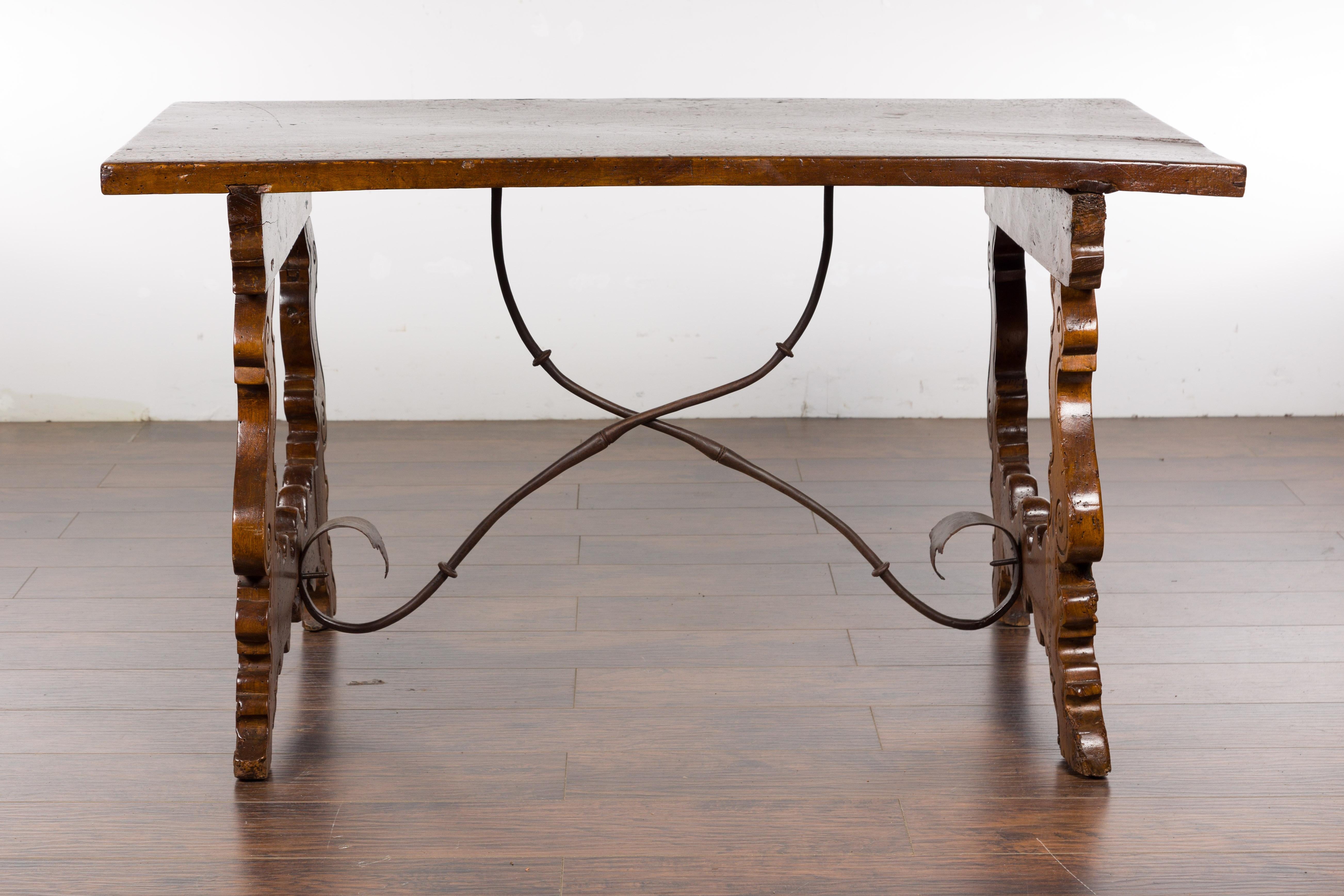 Italian Walnut 19th Century Baroque Style Fratino Console Table with Lyre Base For Sale 9