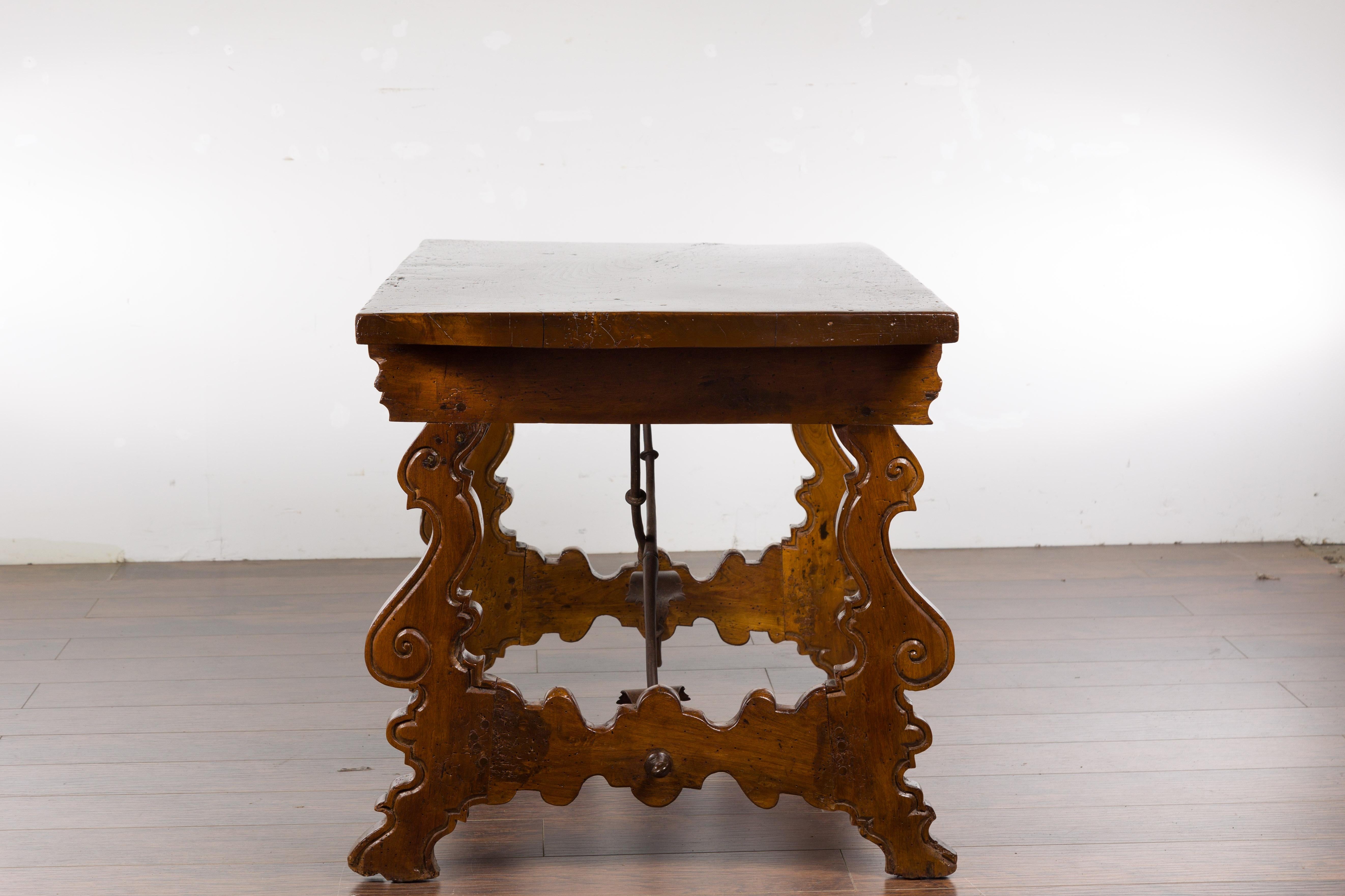 Italian Walnut 19th Century Baroque Style Fratino Console Table with Lyre Base For Sale 10