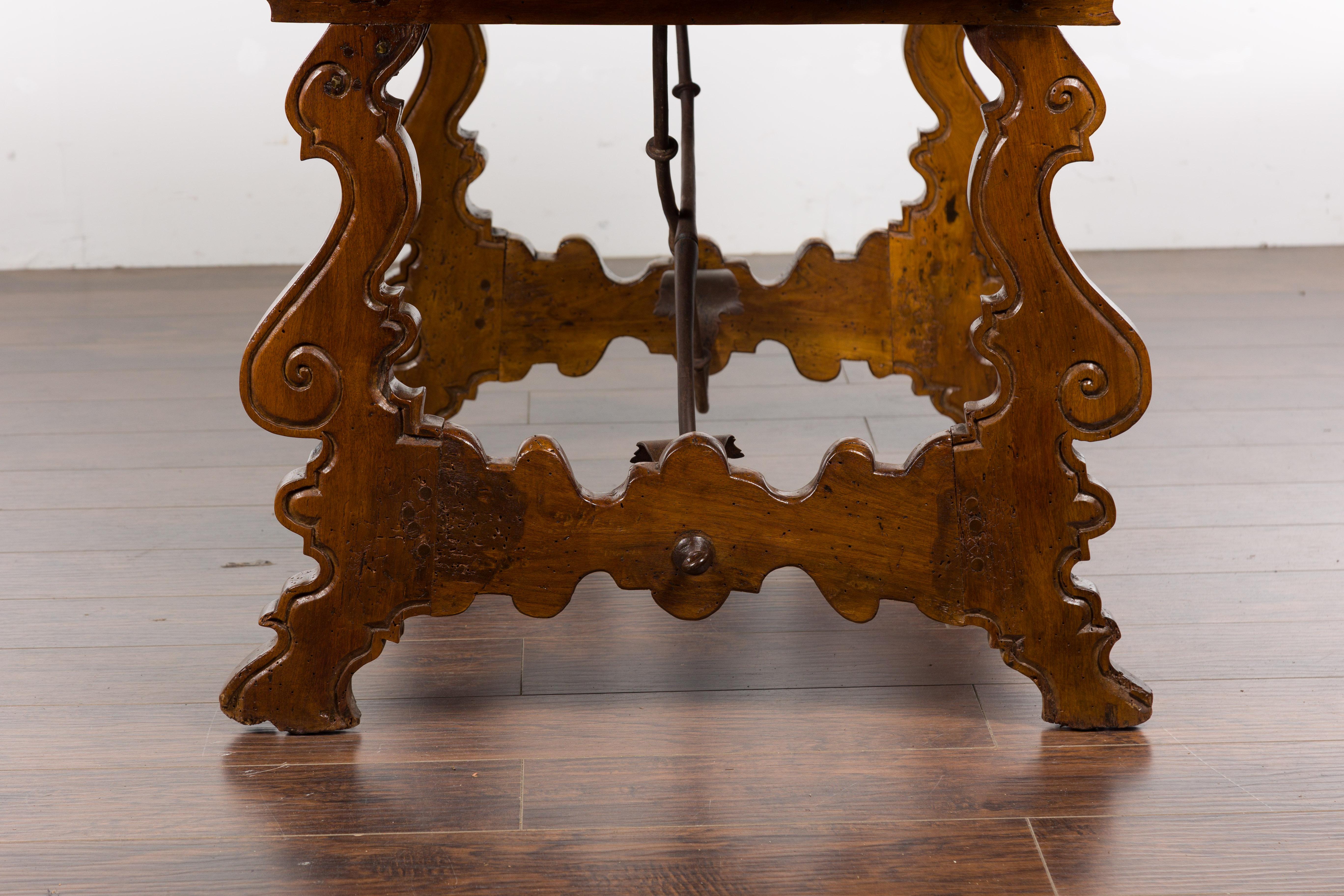 Italian Walnut 19th Century Baroque Style Fratino Console Table with Lyre Base For Sale 11