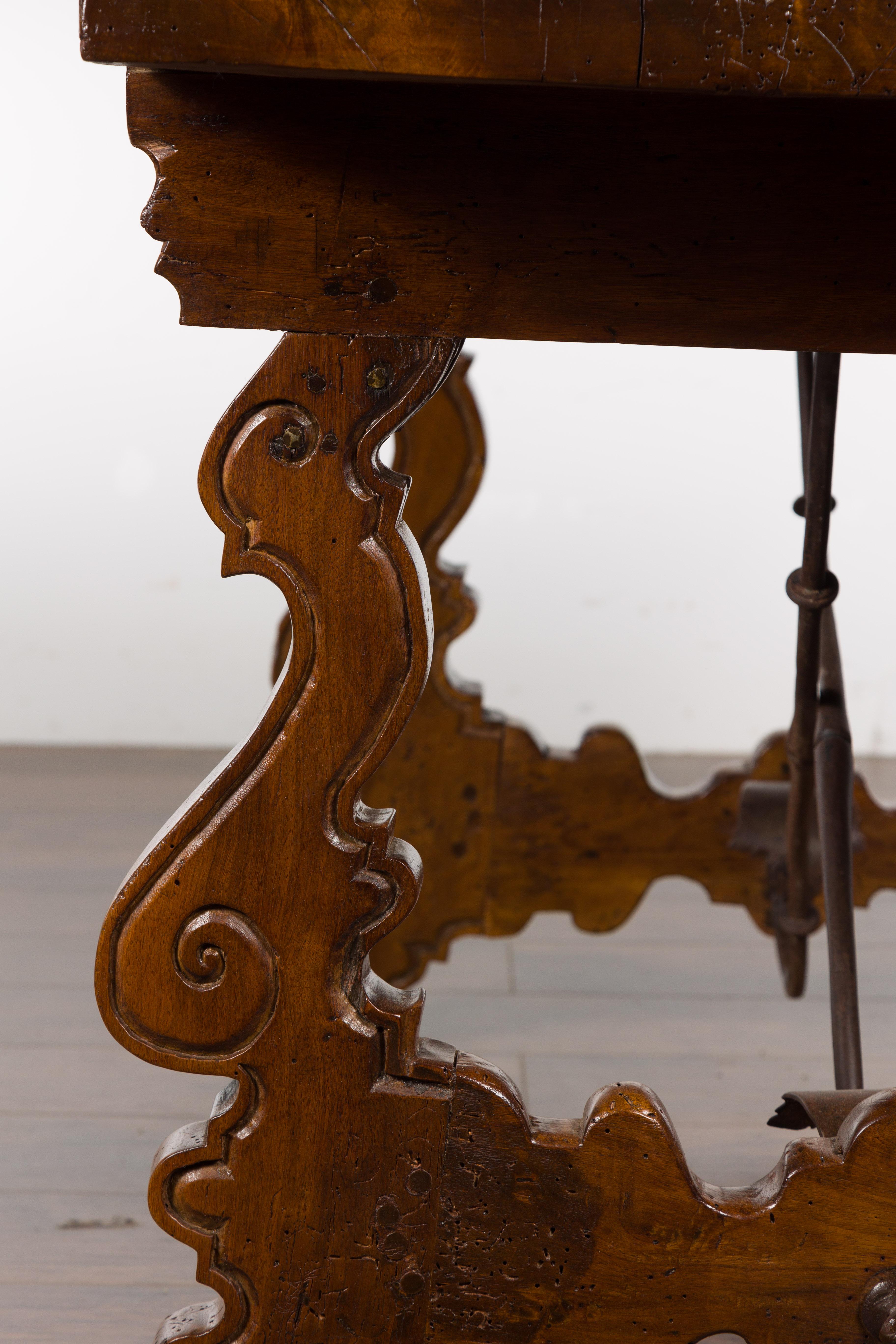 Italian Walnut 19th Century Baroque Style Fratino Console Table with Lyre Base For Sale 13