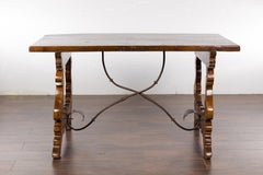 Italian Walnut 19th Century Baroque Style Fratino Console Table with Lyre Base
