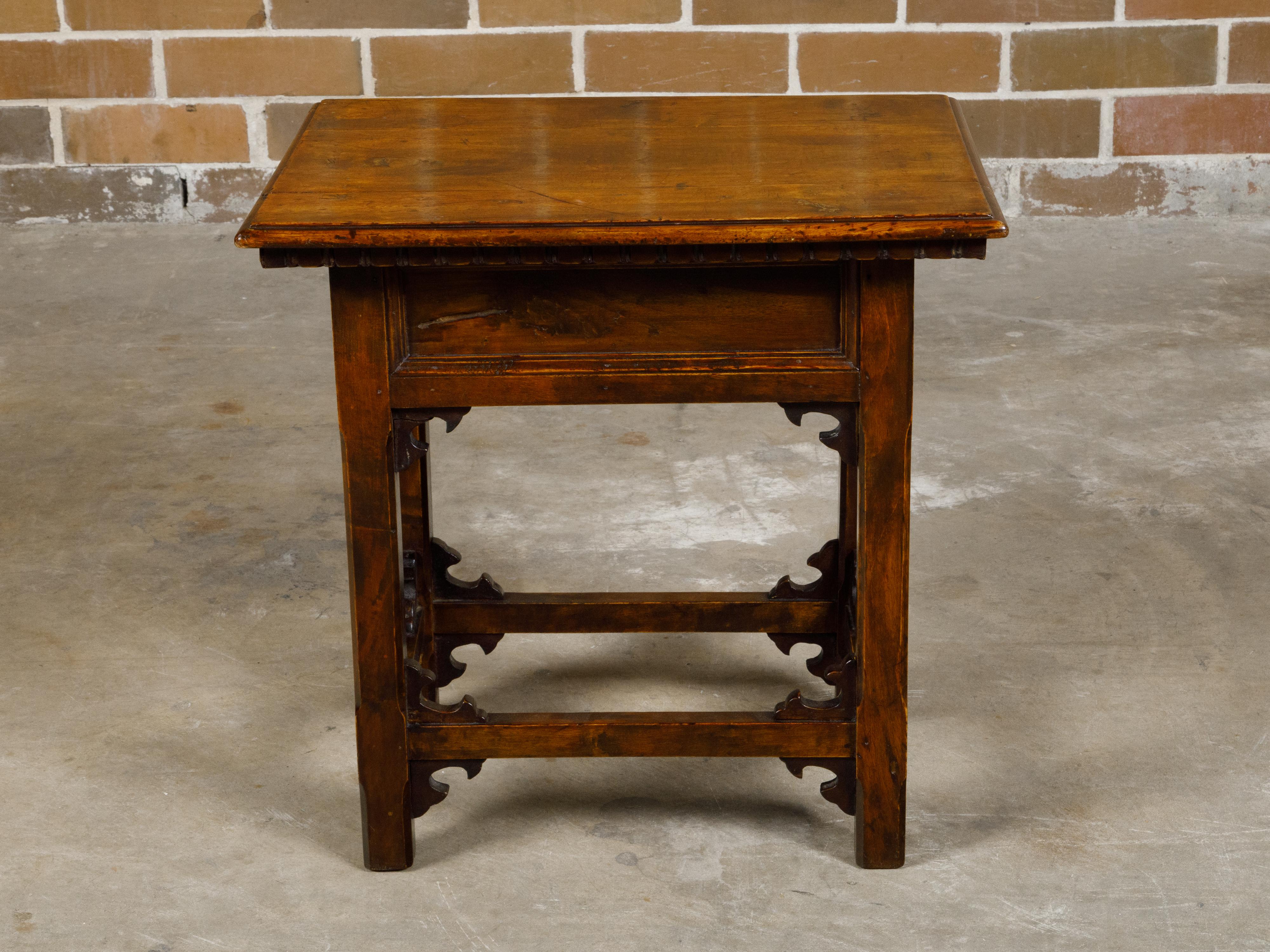 Italian Walnut 19th Century Side Table with Single Drawer and Carved Spandrels 8