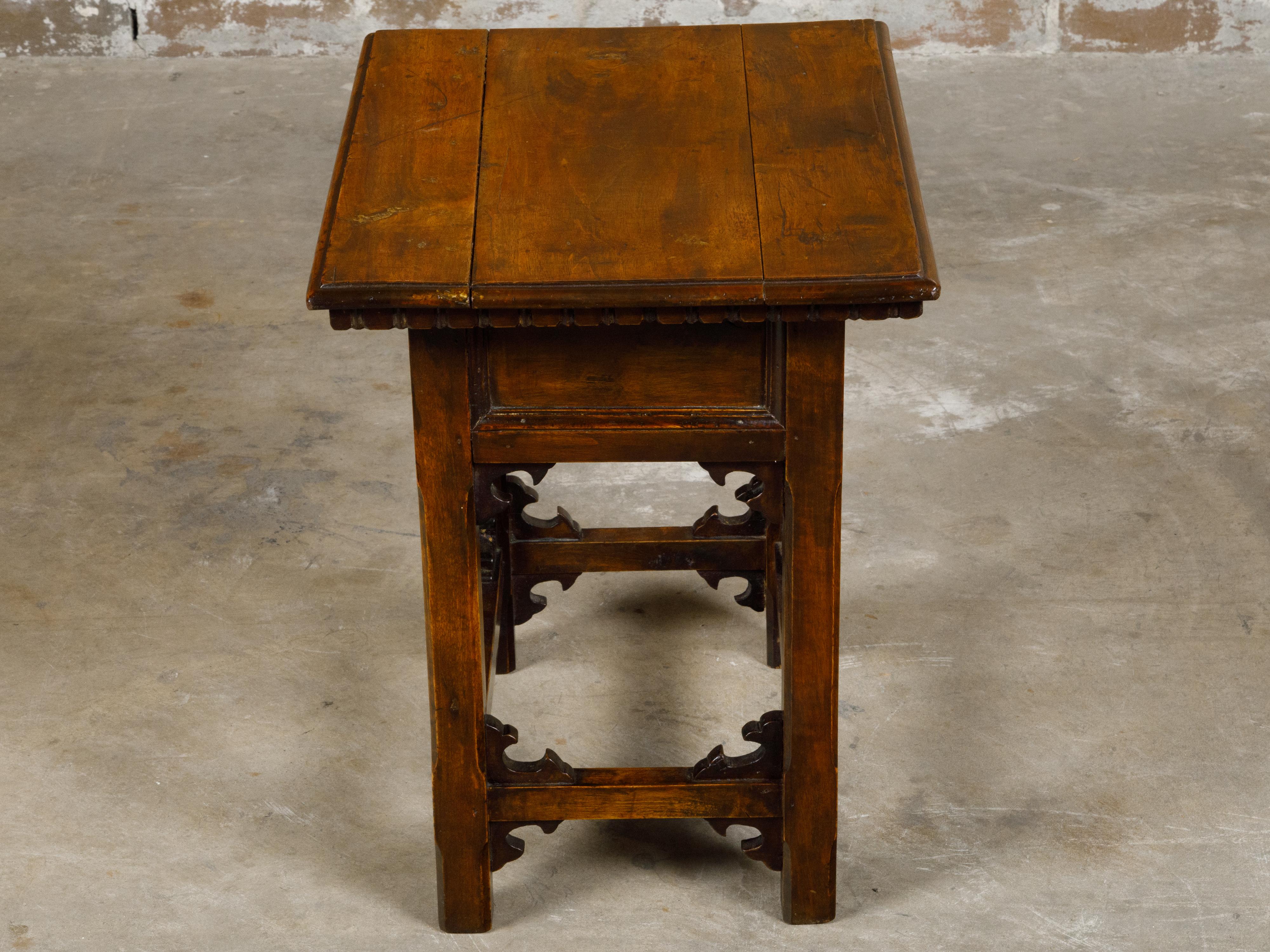 Italian Walnut 19th Century Side Table with Single Drawer and Carved Spandrels 9