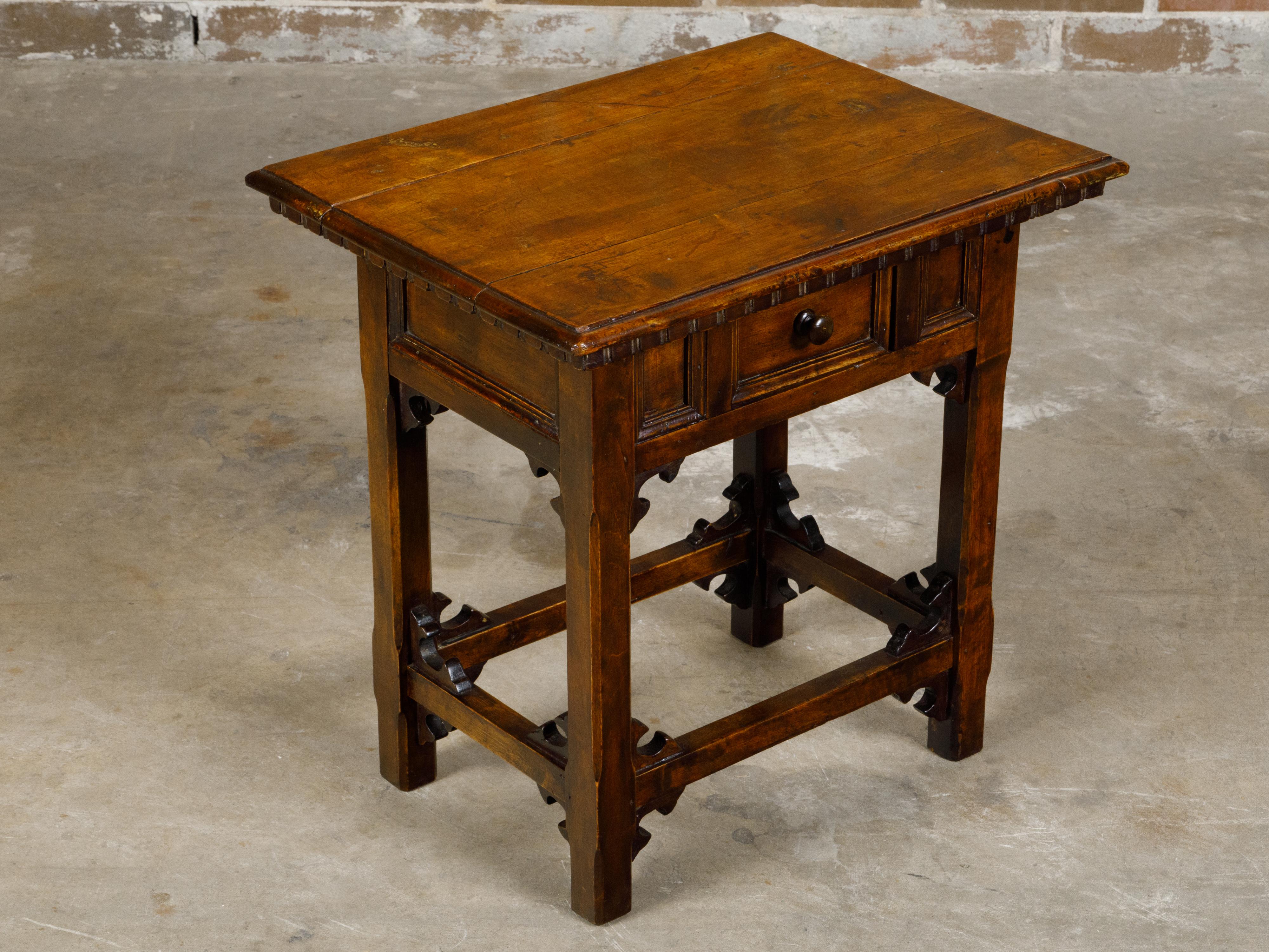 Italian Walnut 19th Century Side Table with Single Drawer and Carved Spandrels 10