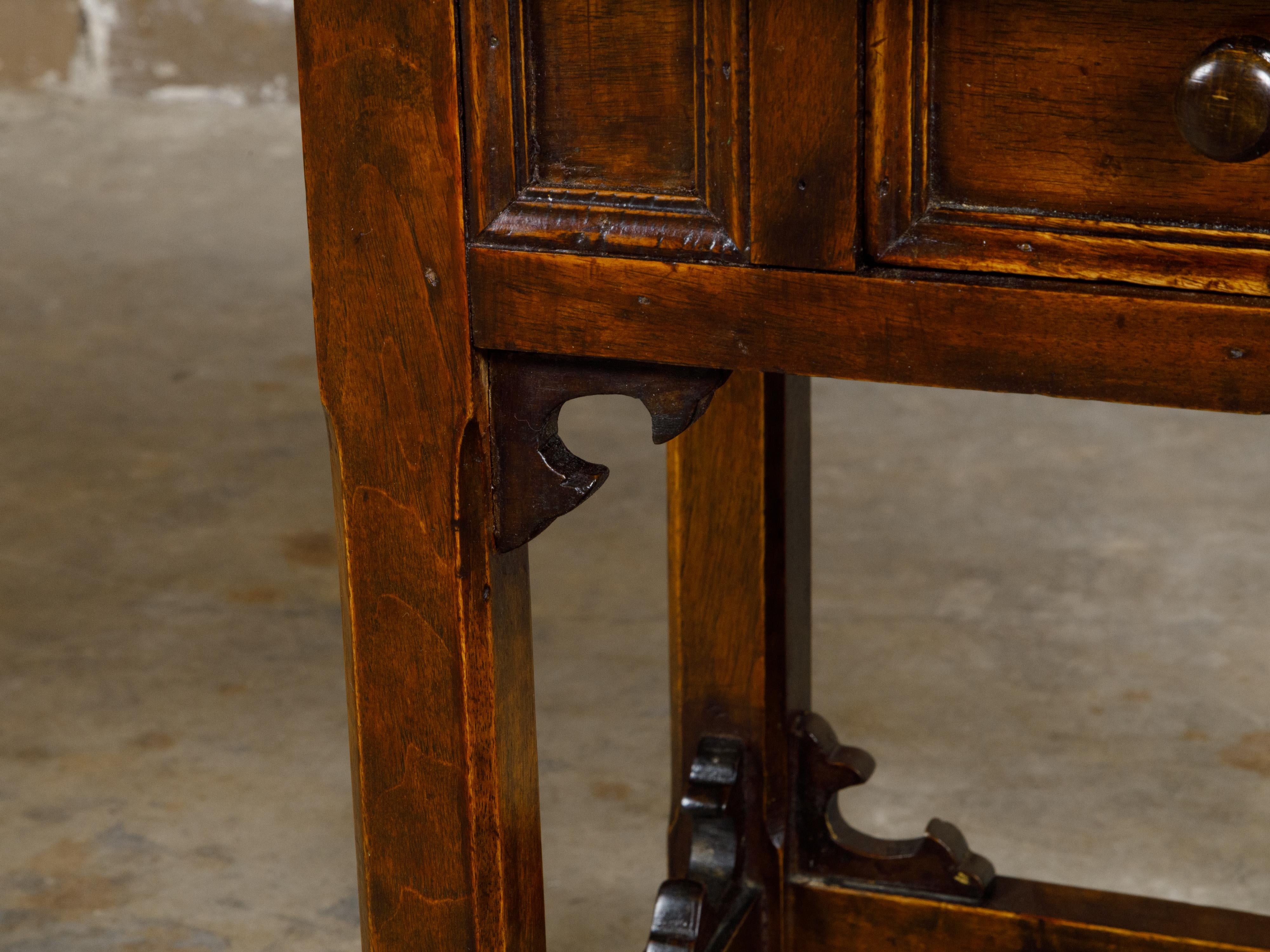 Italian Walnut 19th Century Side Table with Single Drawer and Carved Spandrels 2