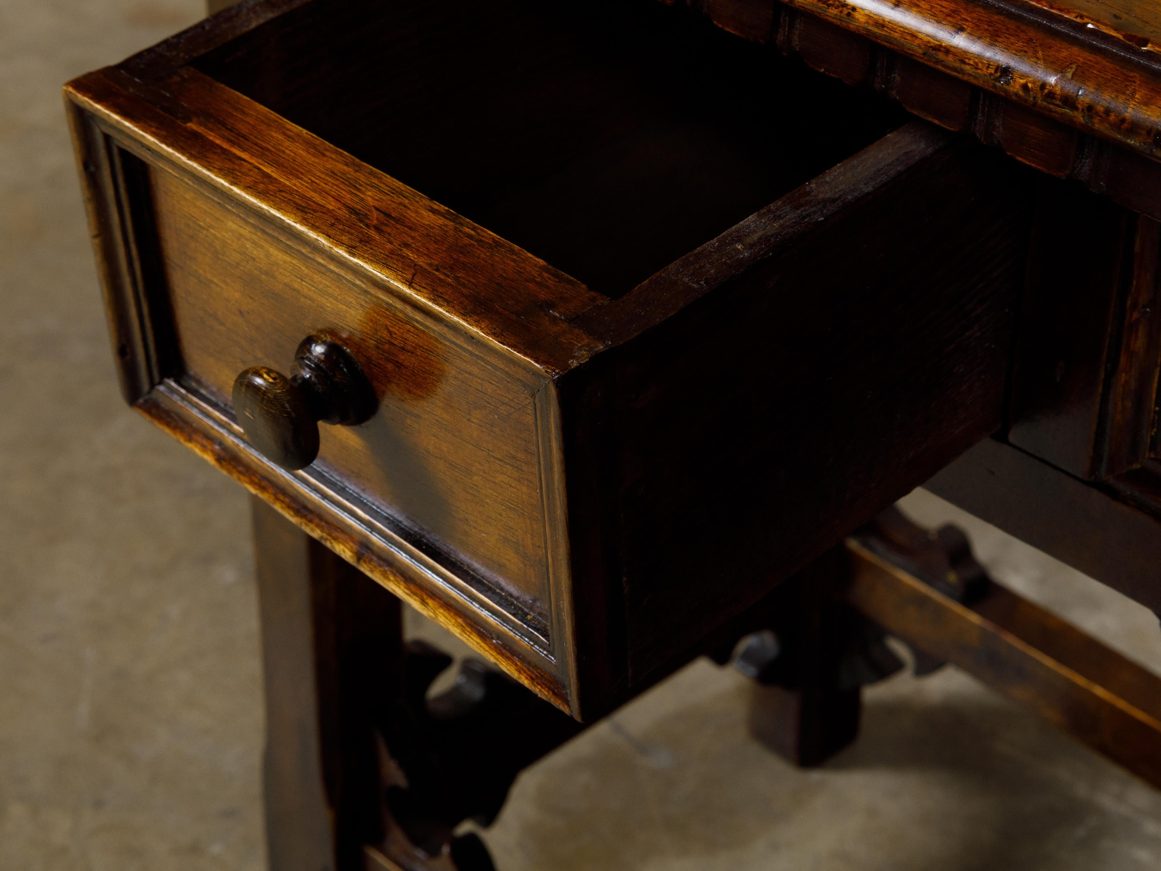 Italian Walnut 19th Century Side Table with Single Drawer and Carved Spandrels 4