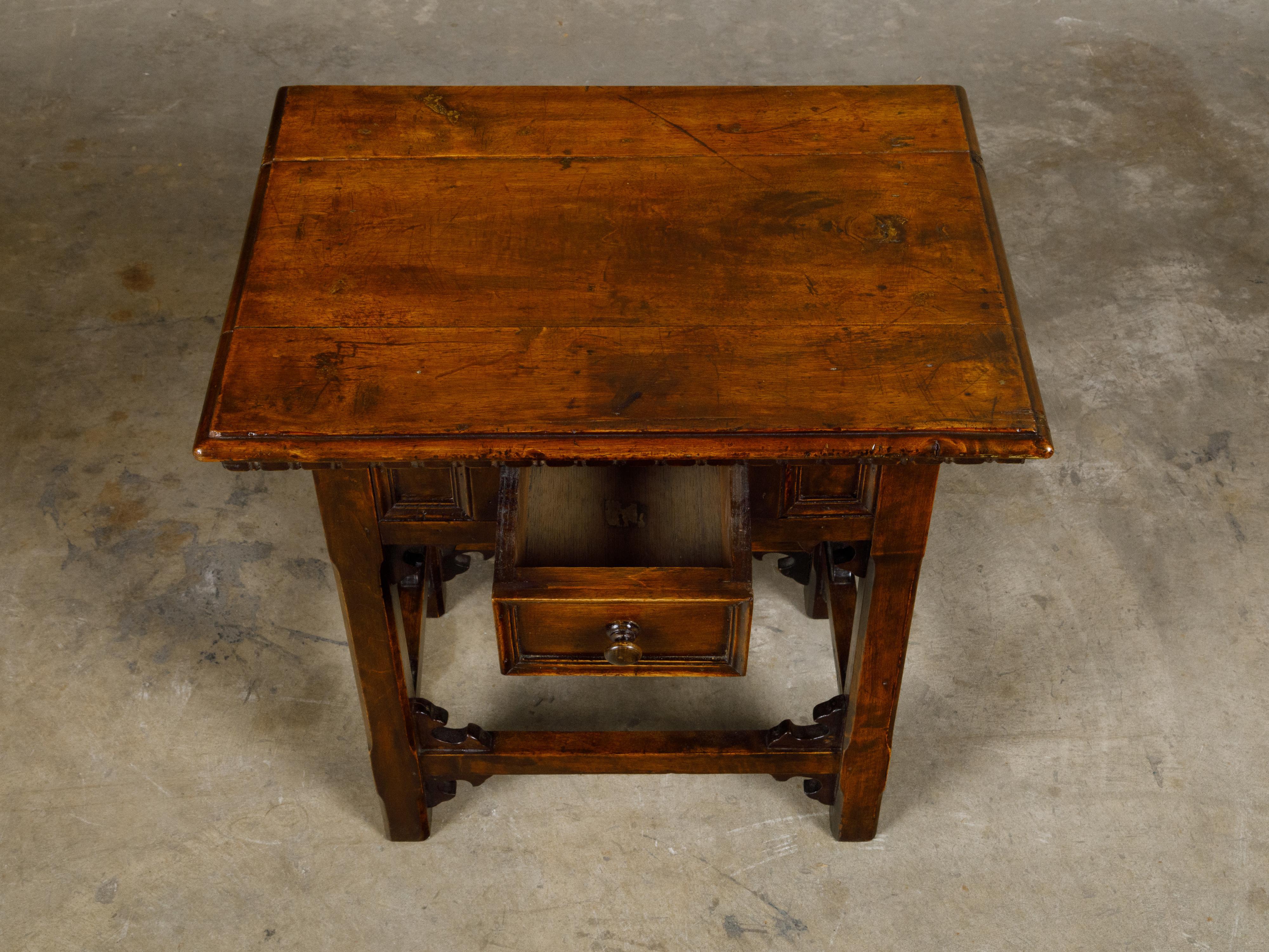 Italian Walnut 19th Century Side Table with Single Drawer and Carved Spandrels 5