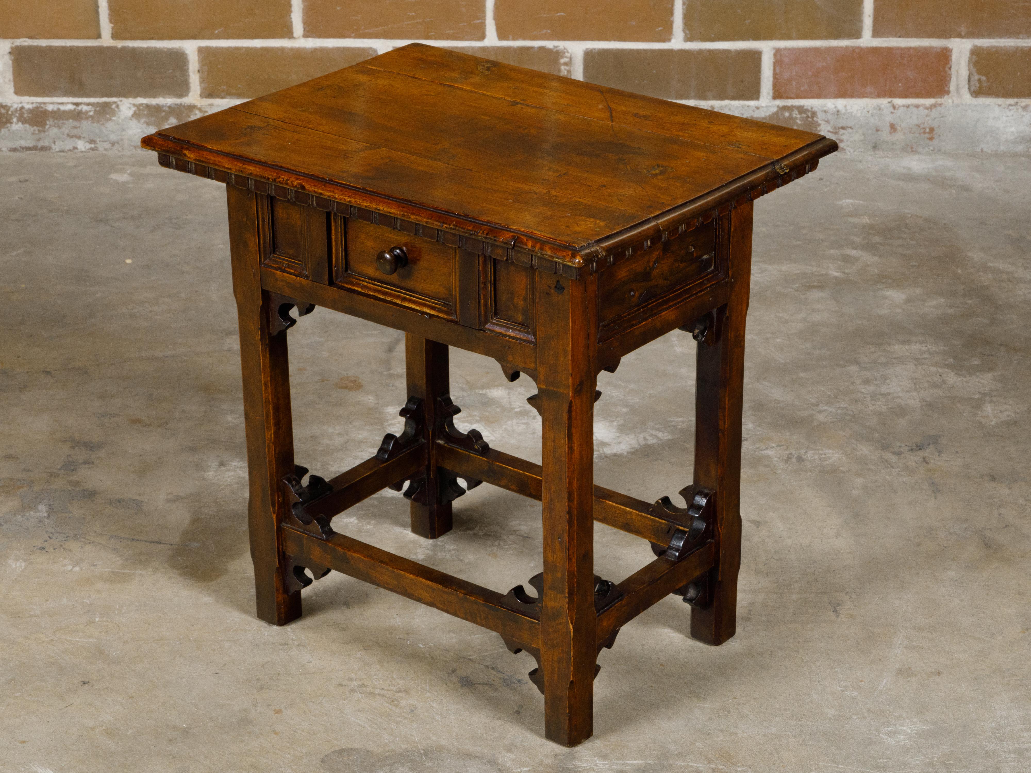 Italian Walnut 19th Century Side Table with Single Drawer and Carved Spandrels 6