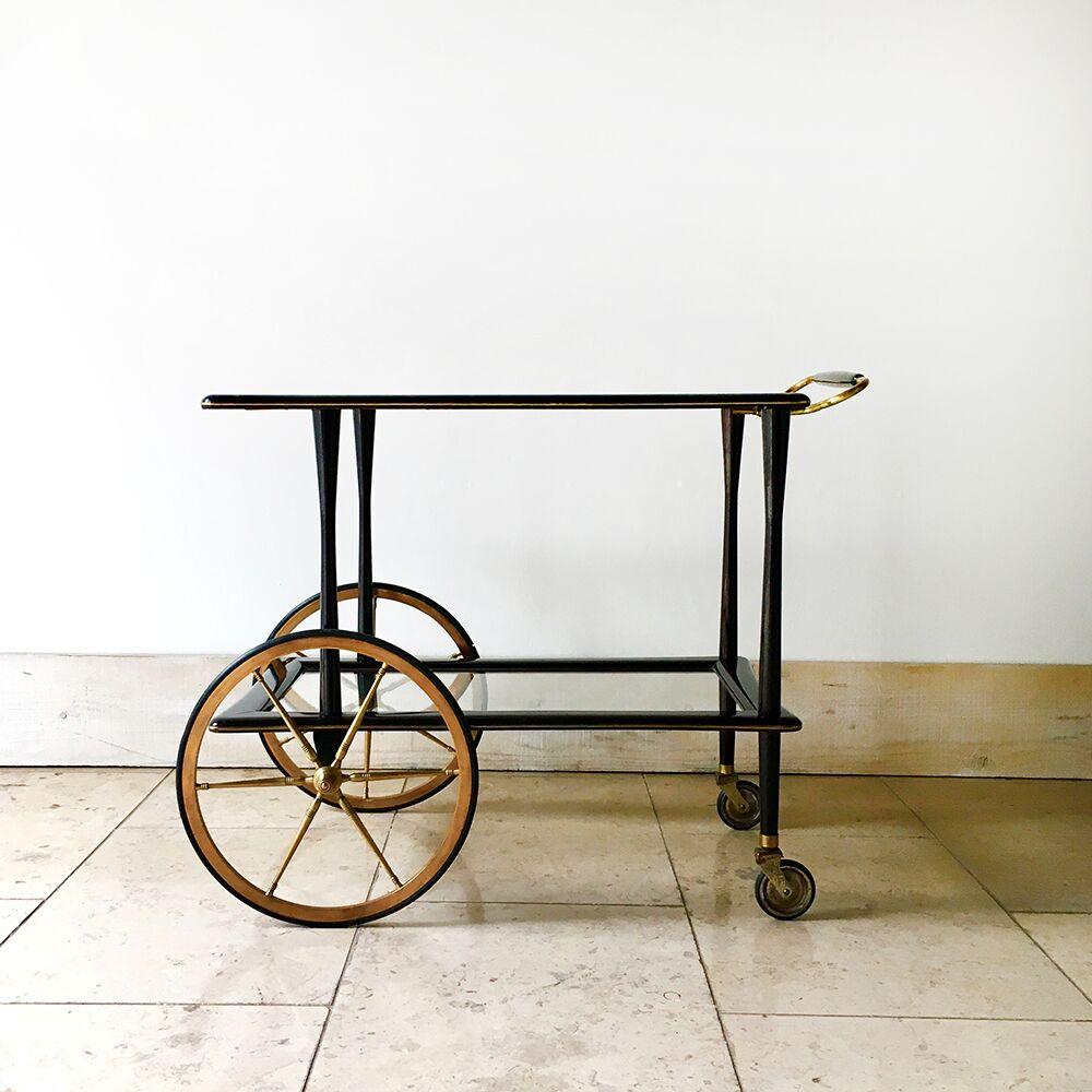 Italian Walnut and Brass Barcart, 1960s In Good Condition For Sale In London, GB