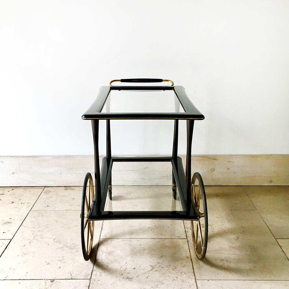 Mid-20th Century Italian Walnut and Brass Barcart, 1960s For Sale