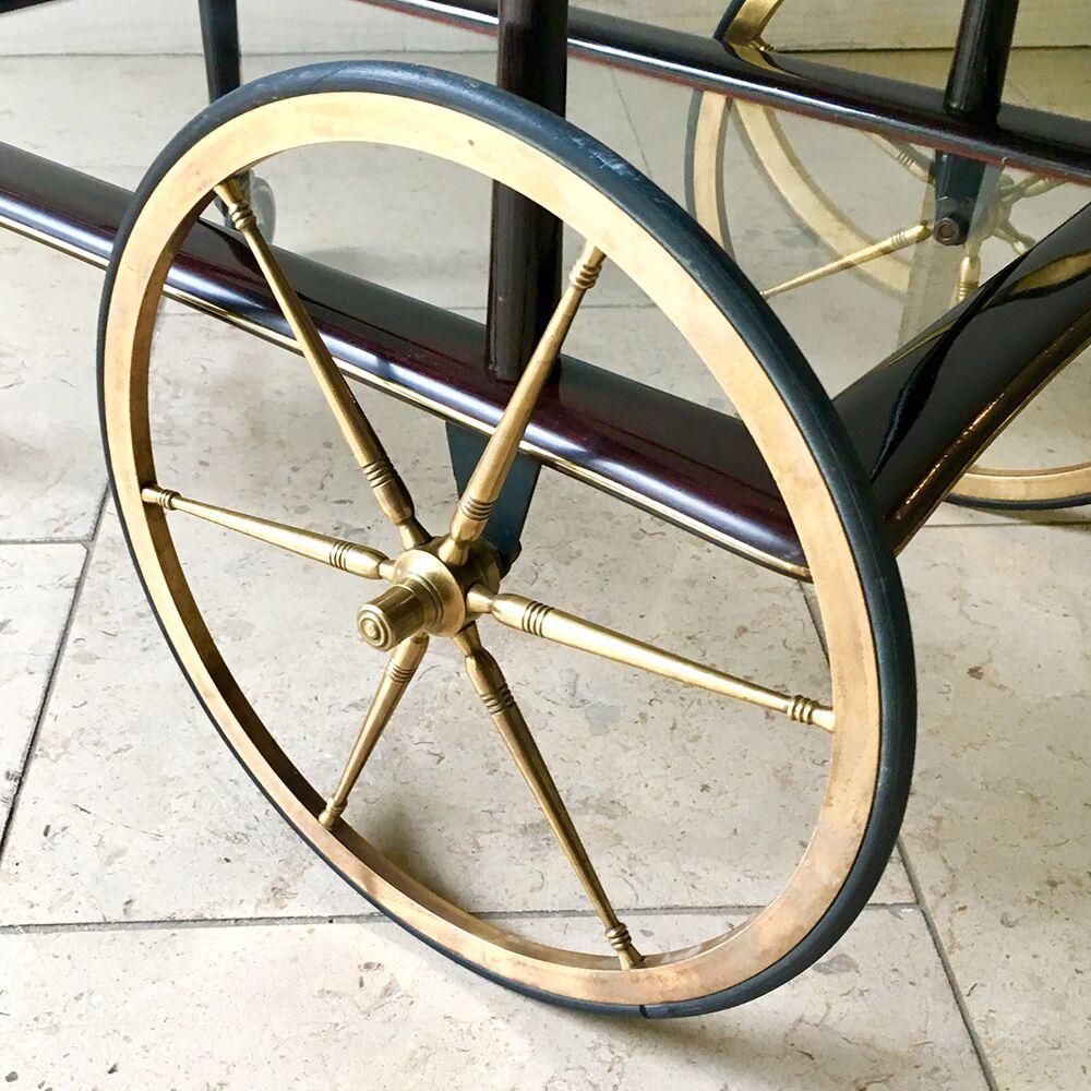 Italian Walnut and Brass Barcart, 1960s For Sale 2