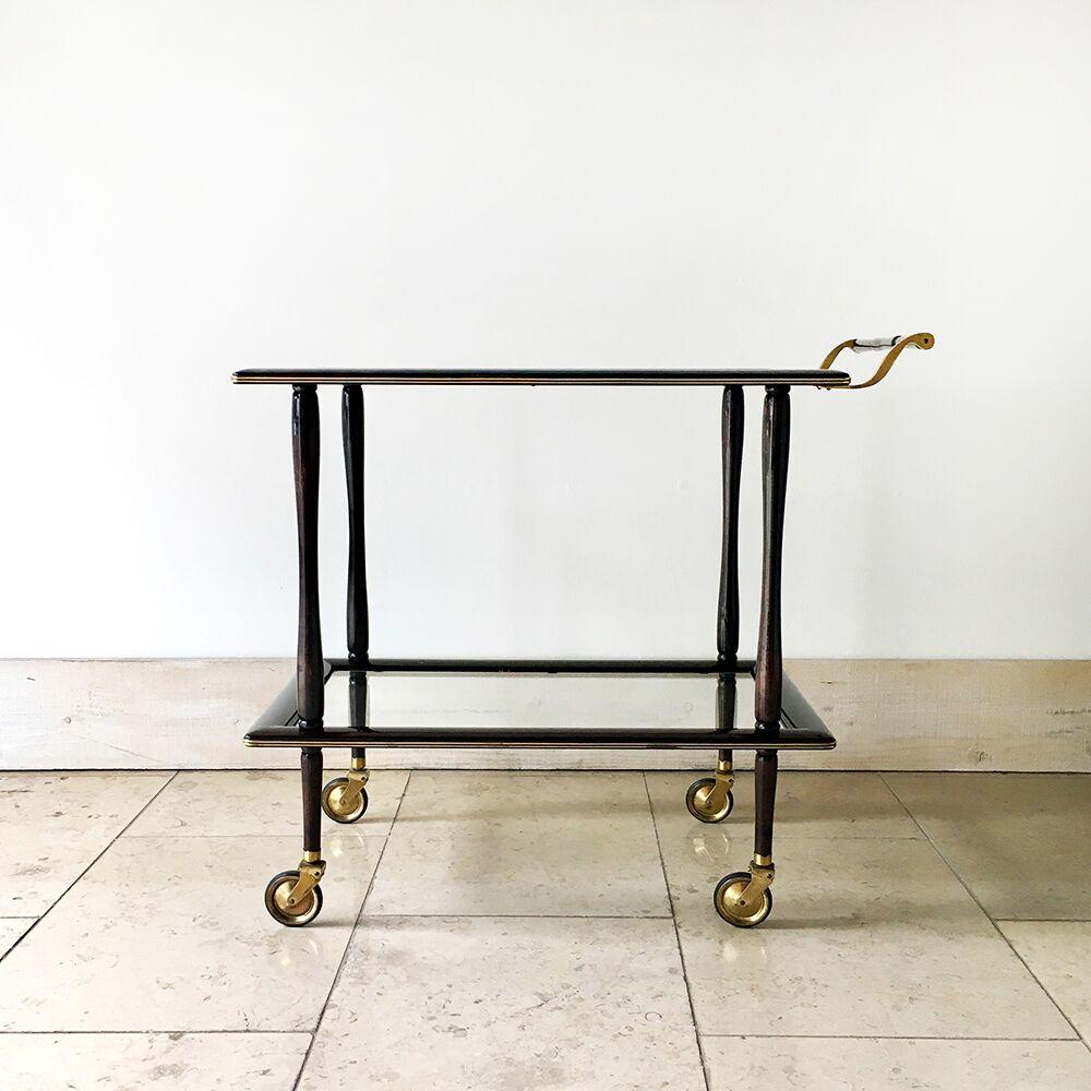 Italian Walnut and Brass Two-Tiered Barcart, 1960s In Good Condition In London, GB