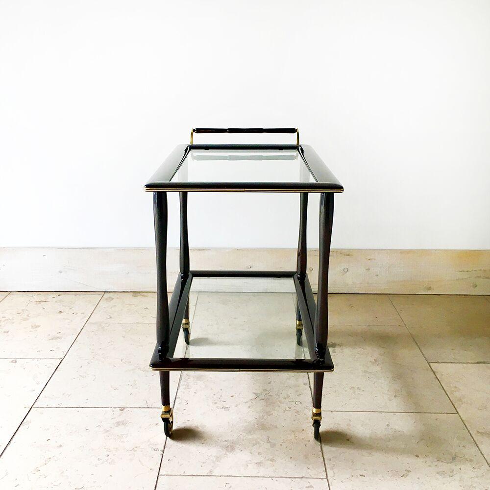 Mid-20th Century Italian Walnut and Brass Two-Tiered Barcart, 1960s