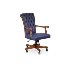 Italian Walnut and Calf Leather Designer Office Chair