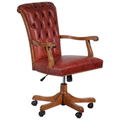 Italian Walnut and Calf Leather Designer Office Chair