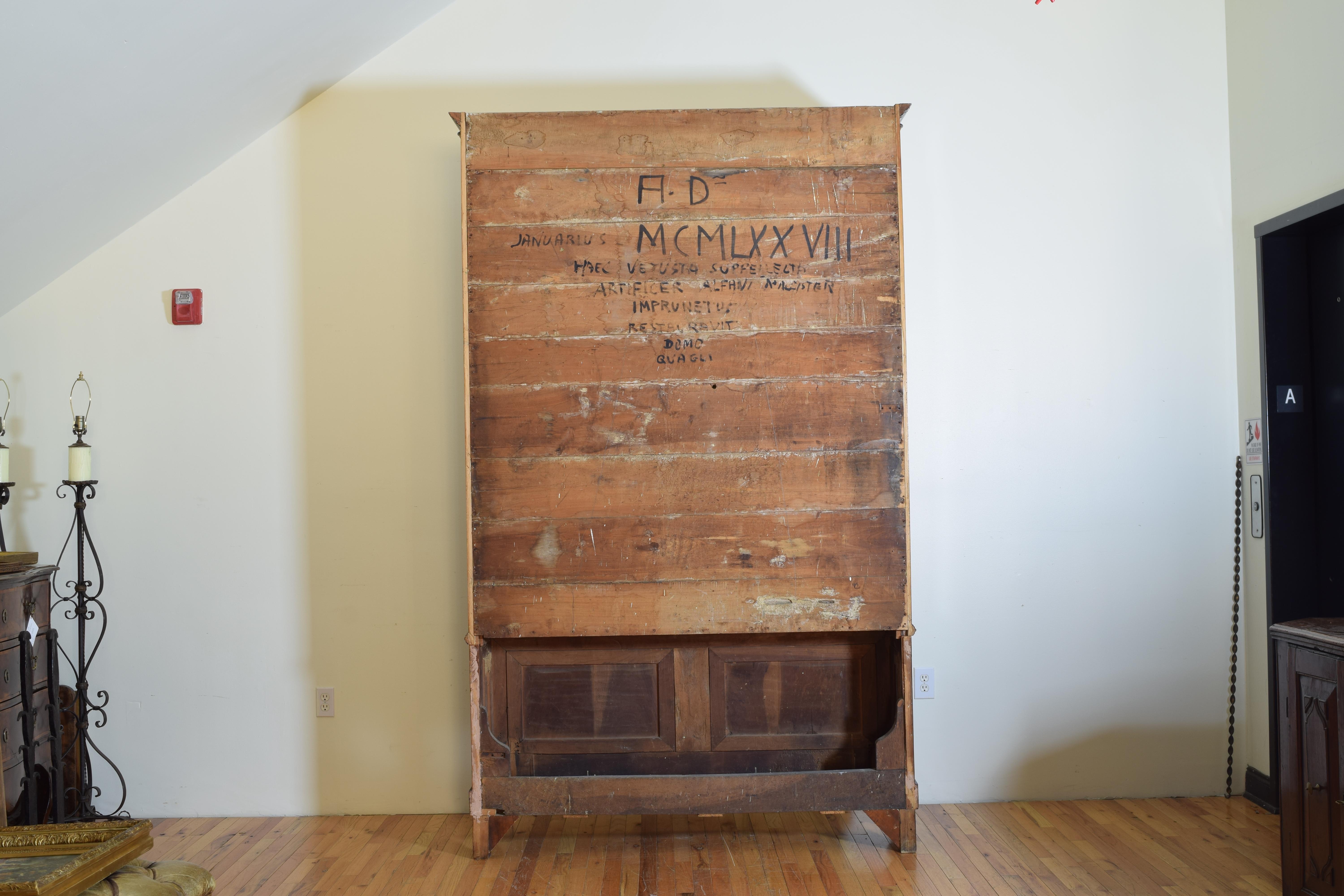 Italian Walnut and Ebonized Tall 2-Piece Bookcase Cabinet, Mid-19th Century 13