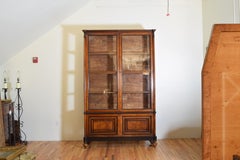 Italian Walnut and Ebonized Tall 2-Piece Bookcase Cabinet, Mid-19th Century